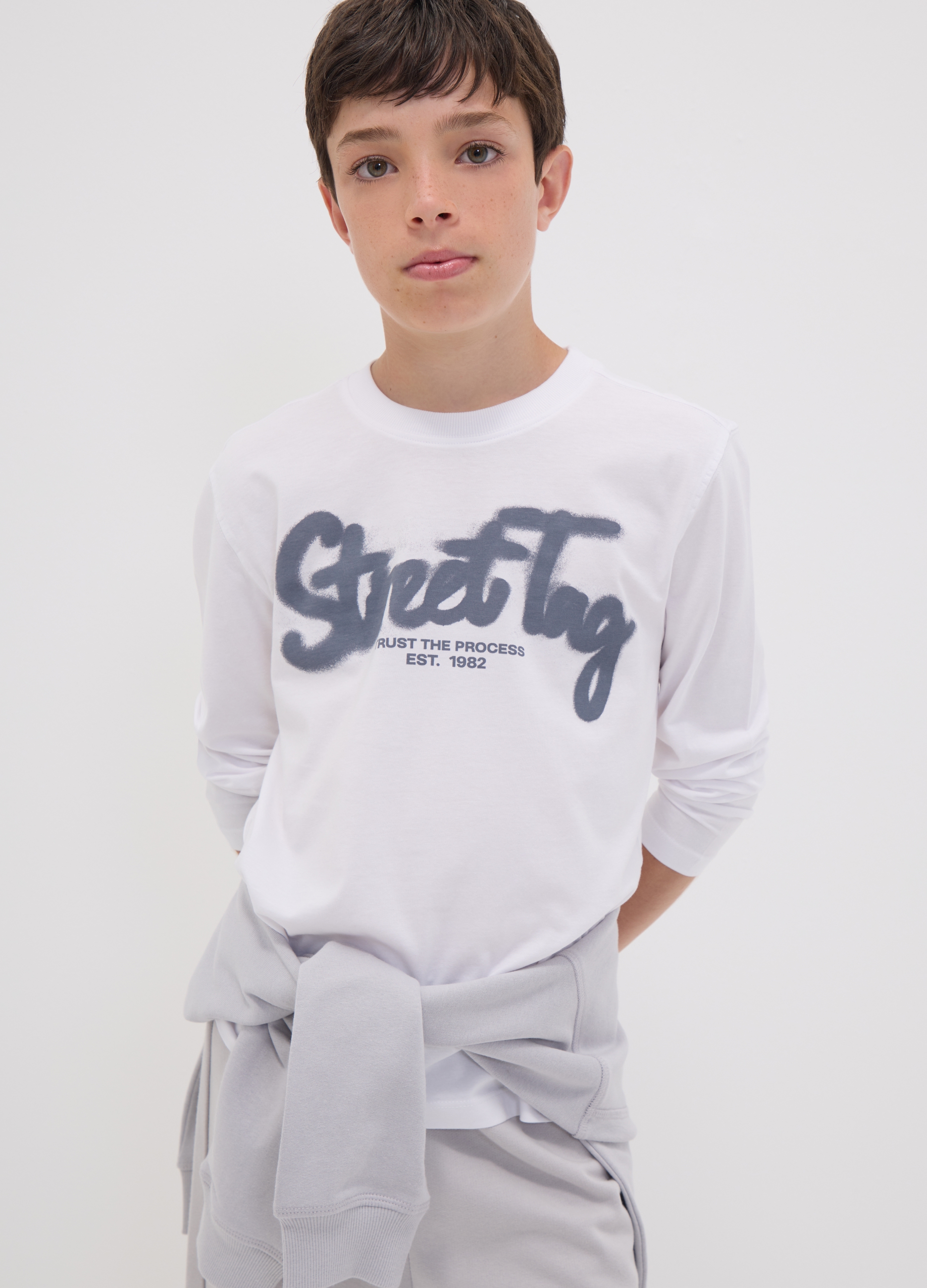 OVS KIDS, T-shirt Bianca In Puro Cotone Organico Con Stampa "street Tag" Per Ragazzo, Bambino, Bianco, Taglia: 10-11