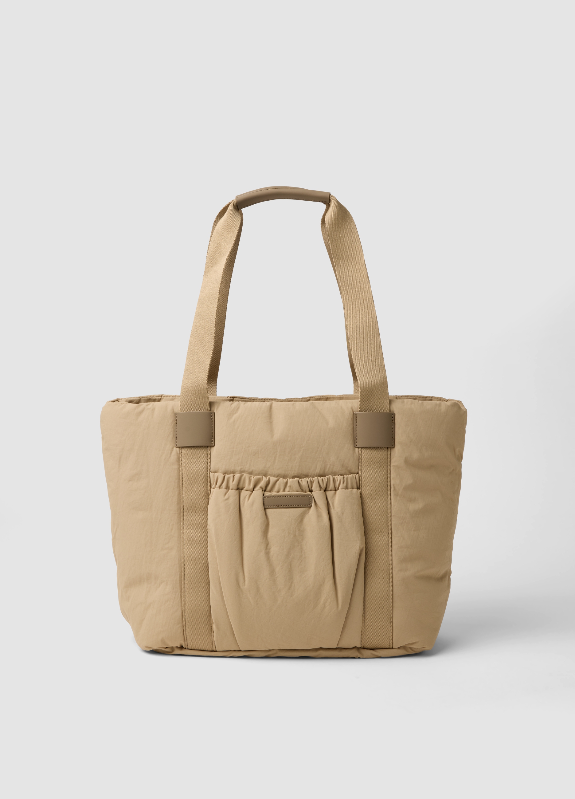 OVS, Borsa Shopper Beige Con Tasca Esterna Arricciata, Donna, Beige, Taglia: ONE SIZE
