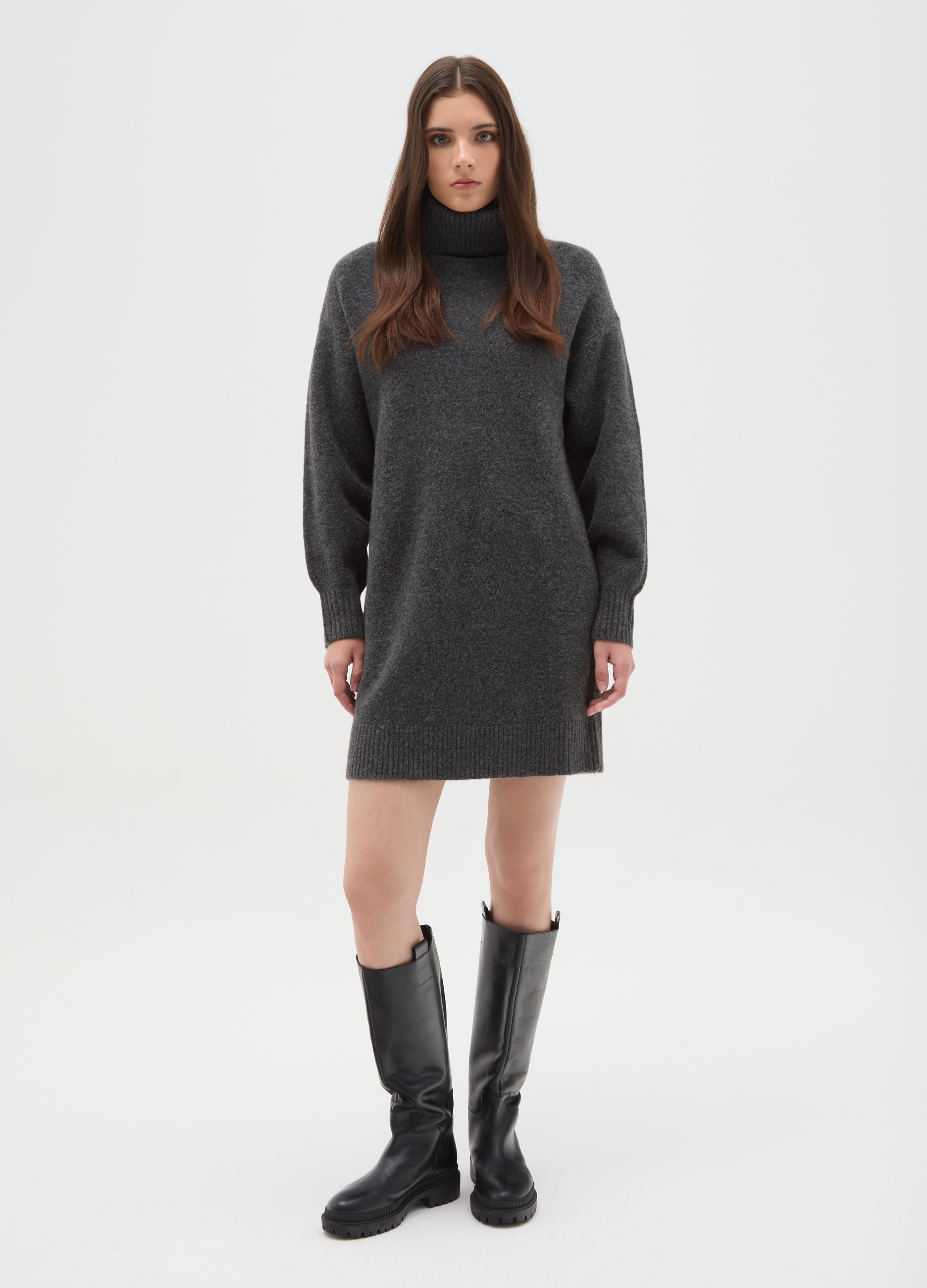 Suéter De Cuello Alto Gris Ajuste Regular, Mujer, Gris pizarra, Talla: 38