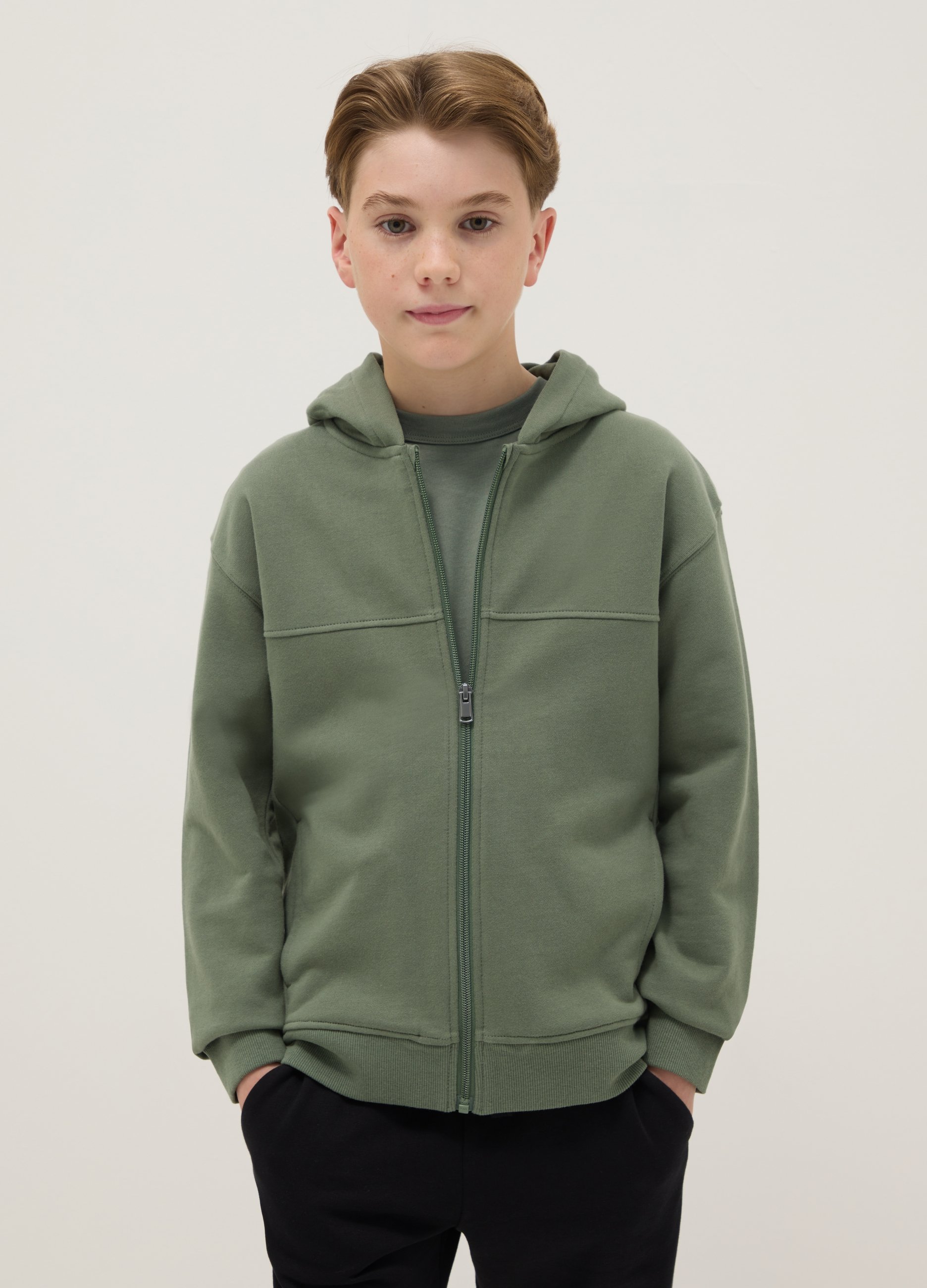 OVS KIDS, Sudadera Verde De Algodón Para Chico Con Ajuste Oversize Y Cremallera, Niño, Verde claro, Talla: 13-14