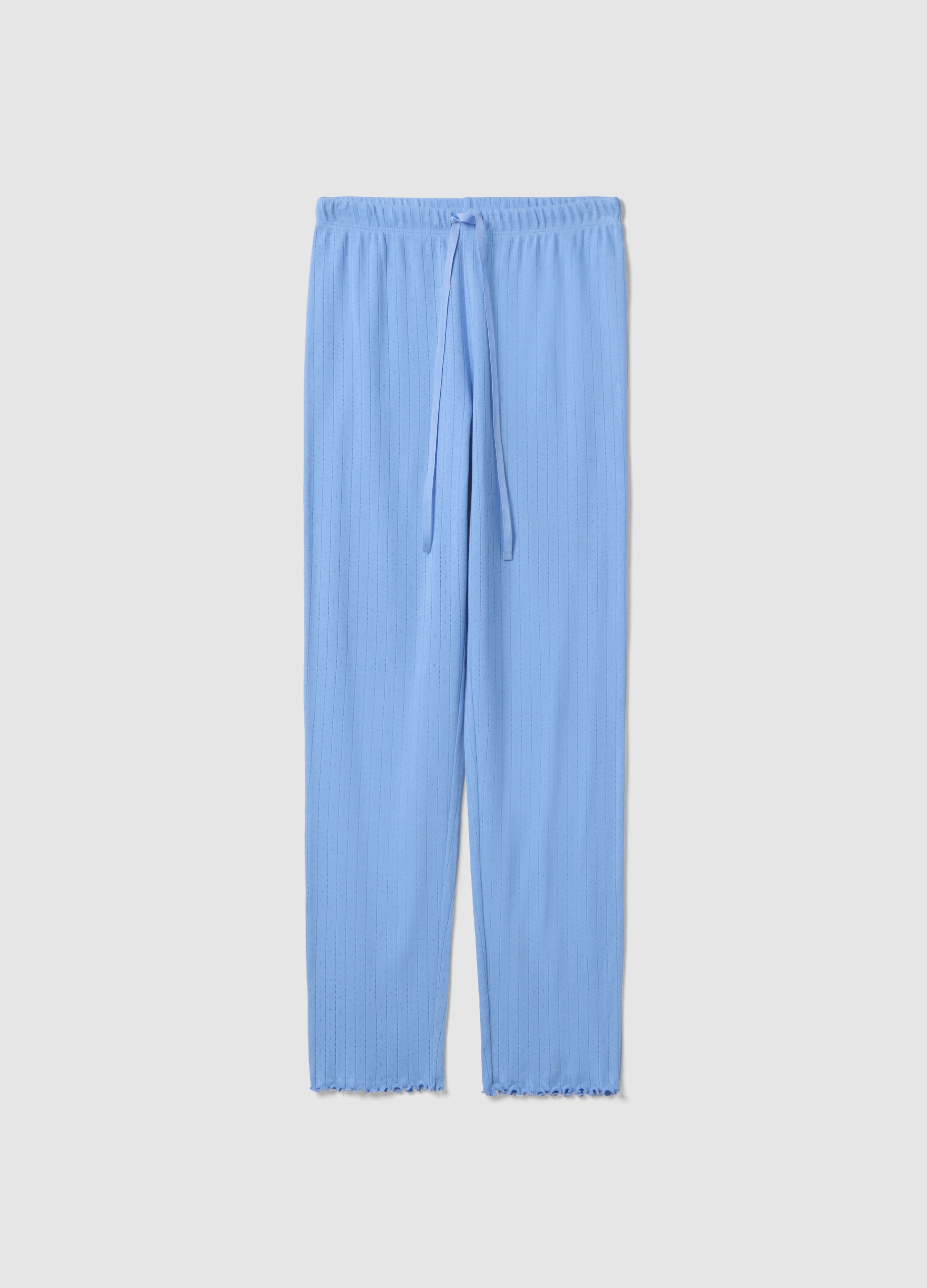 Pantalones De Pijama Azules De Puro Algodón Corte Regular, Mujer, Azul claro, Talla: S