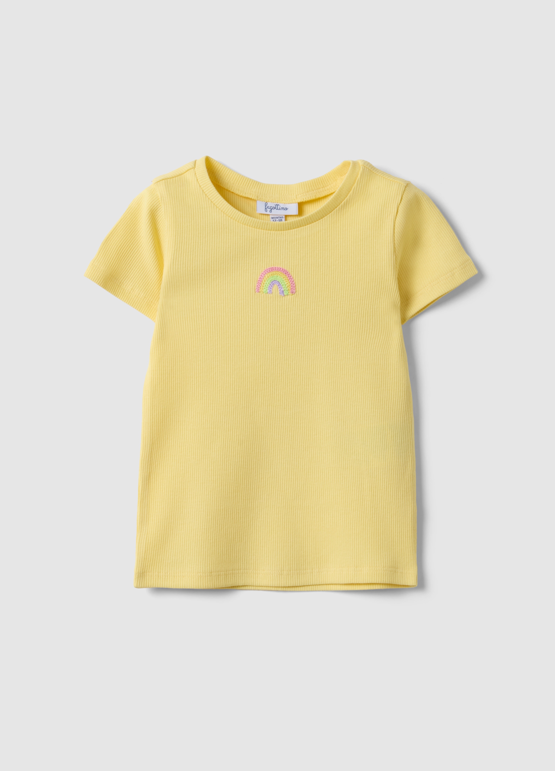 FAGOTTINO, Camiseta Amarilla De Algodón Elástico Para Niña Con Arco Iris, Niña, Amarillo Claro, Talla: 24-30