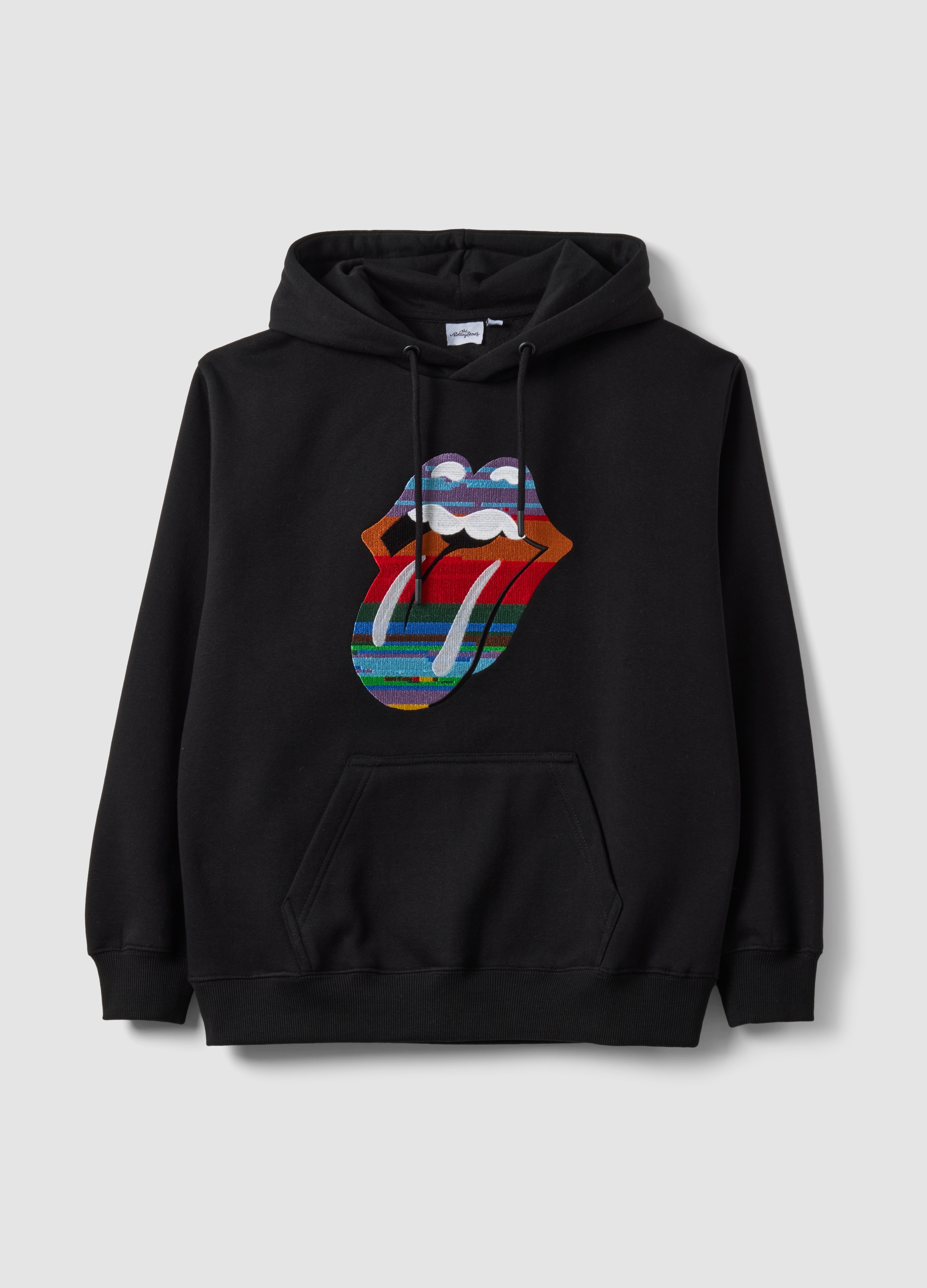 OVS, Felpa Nera In Misto Cotone Con Cappuccio E Stampa Rolling Stones, Unisex, Nero, Taglia: S
