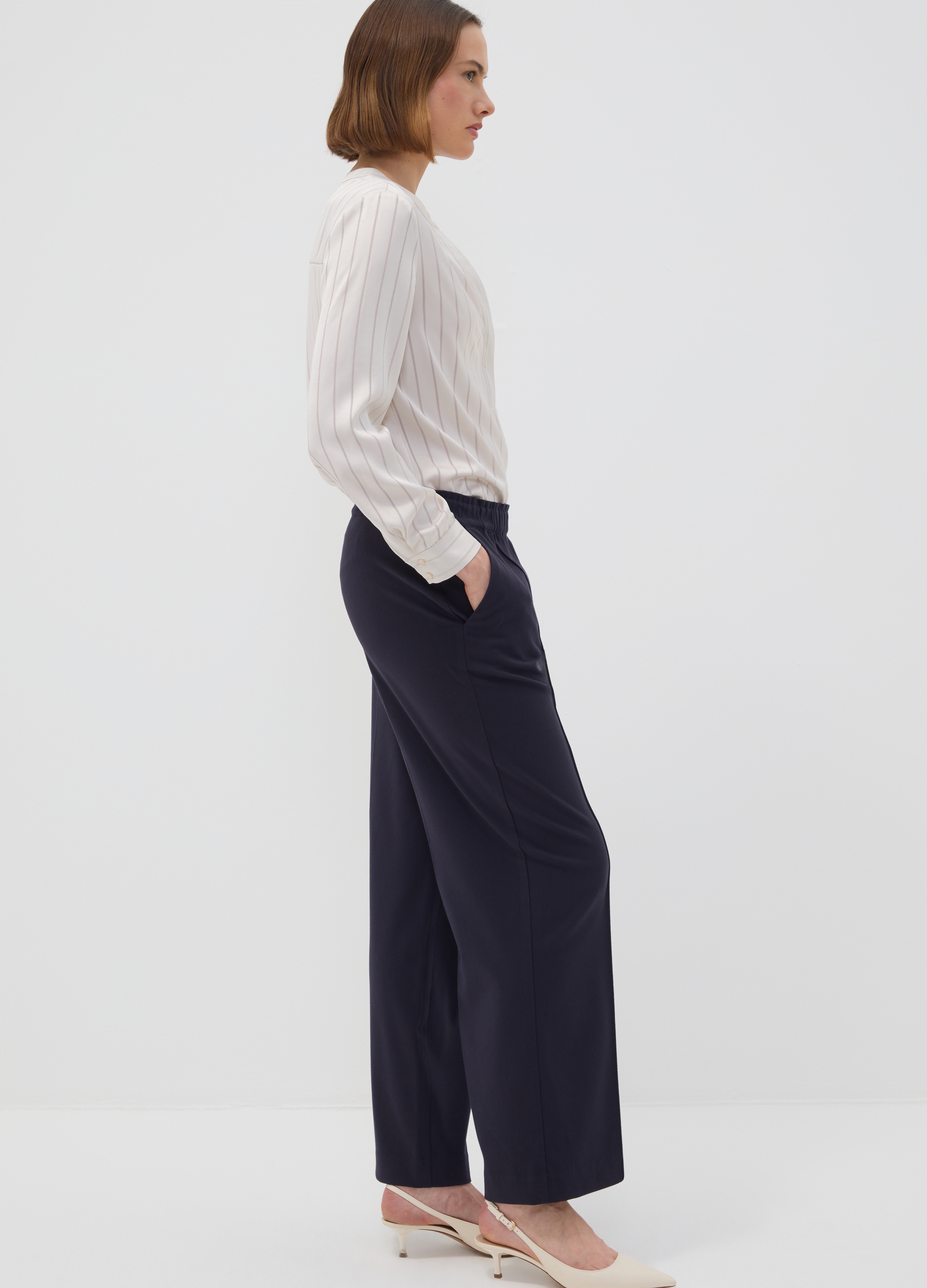 OVS, Jogger The Iconic Pants Blu Wide Leg In Viscosa Elasticizzata, Donna, Blu, Taglia: 46