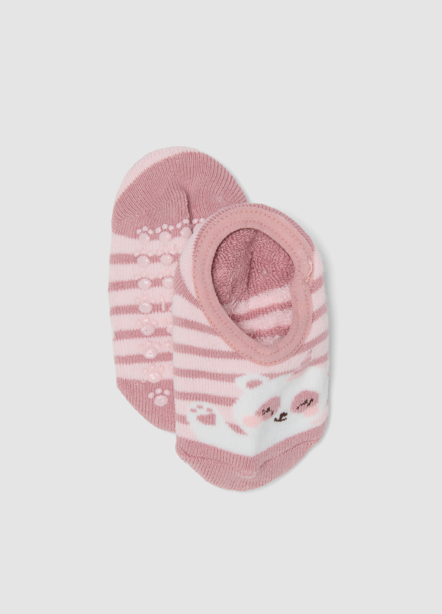FAGOTTINO, Calze Rosa Antiscivolo In Cotone Organico Elasticizzato Con Orsetto, Bambina, Bianco, Taglia: 12-18