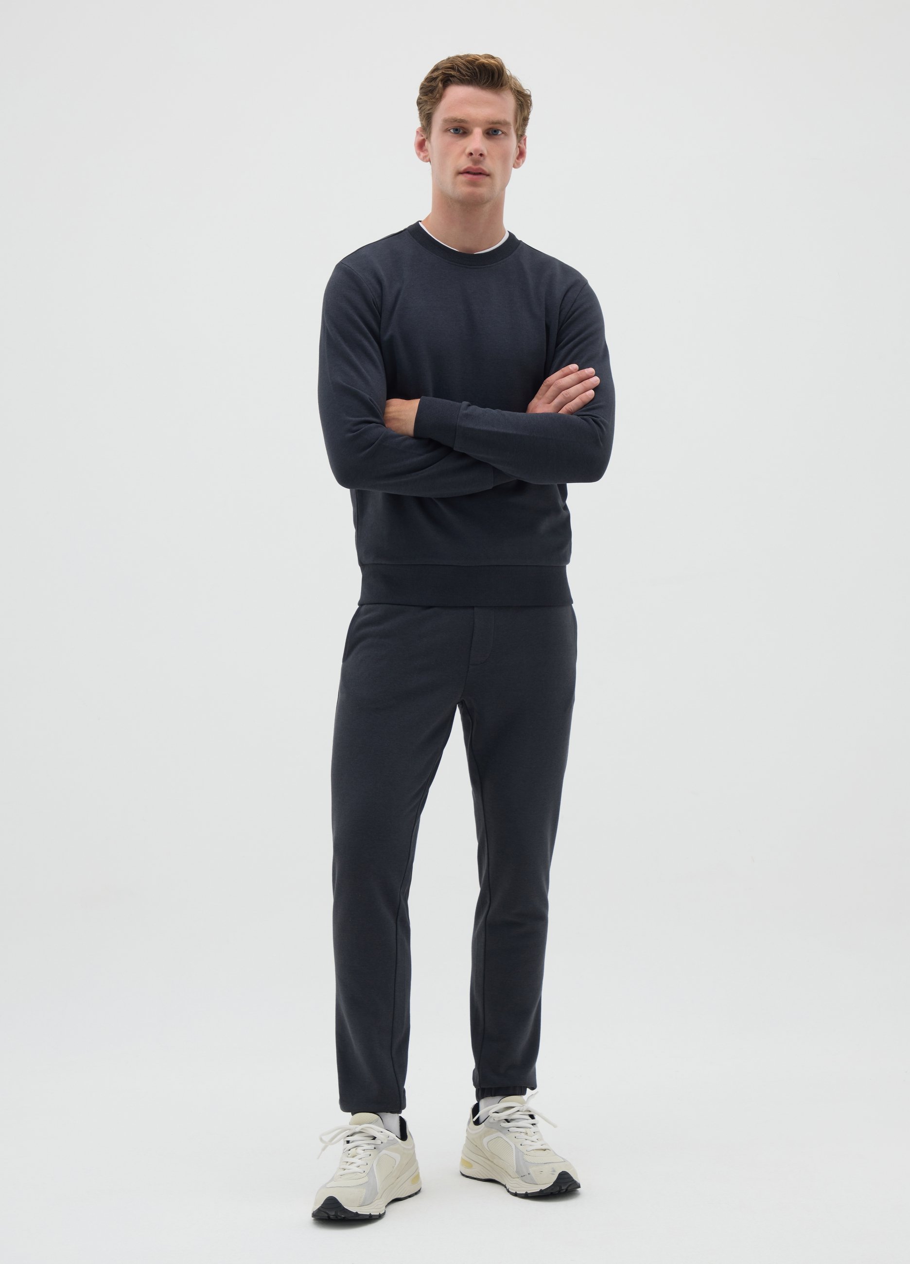 Joggers De Hombre En Mezcla De Algodón Negro Estilo Regular, Hombre, Gunmetal, Talla: S