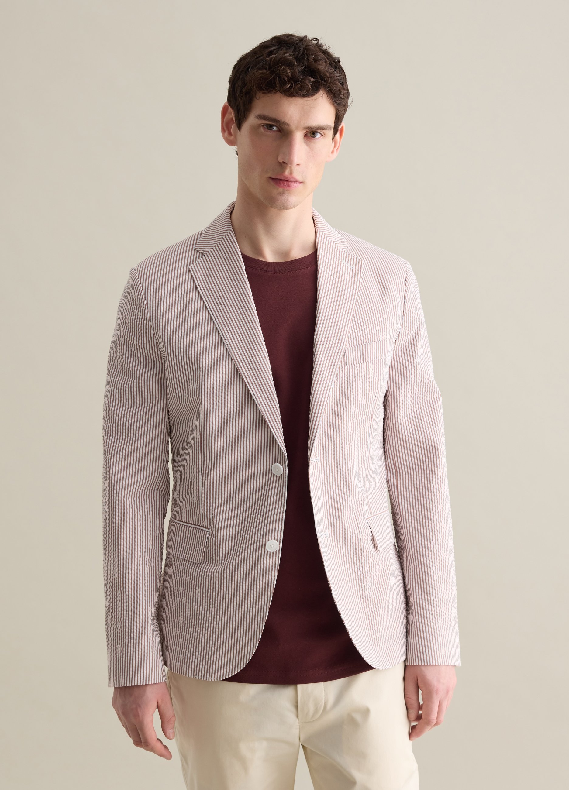 Piombo Contemporary, Blazer Blanco Y Marrón Slim Fit De Sirsaca De Rayas, Hombre, Blanco/marrón, Talla: 46