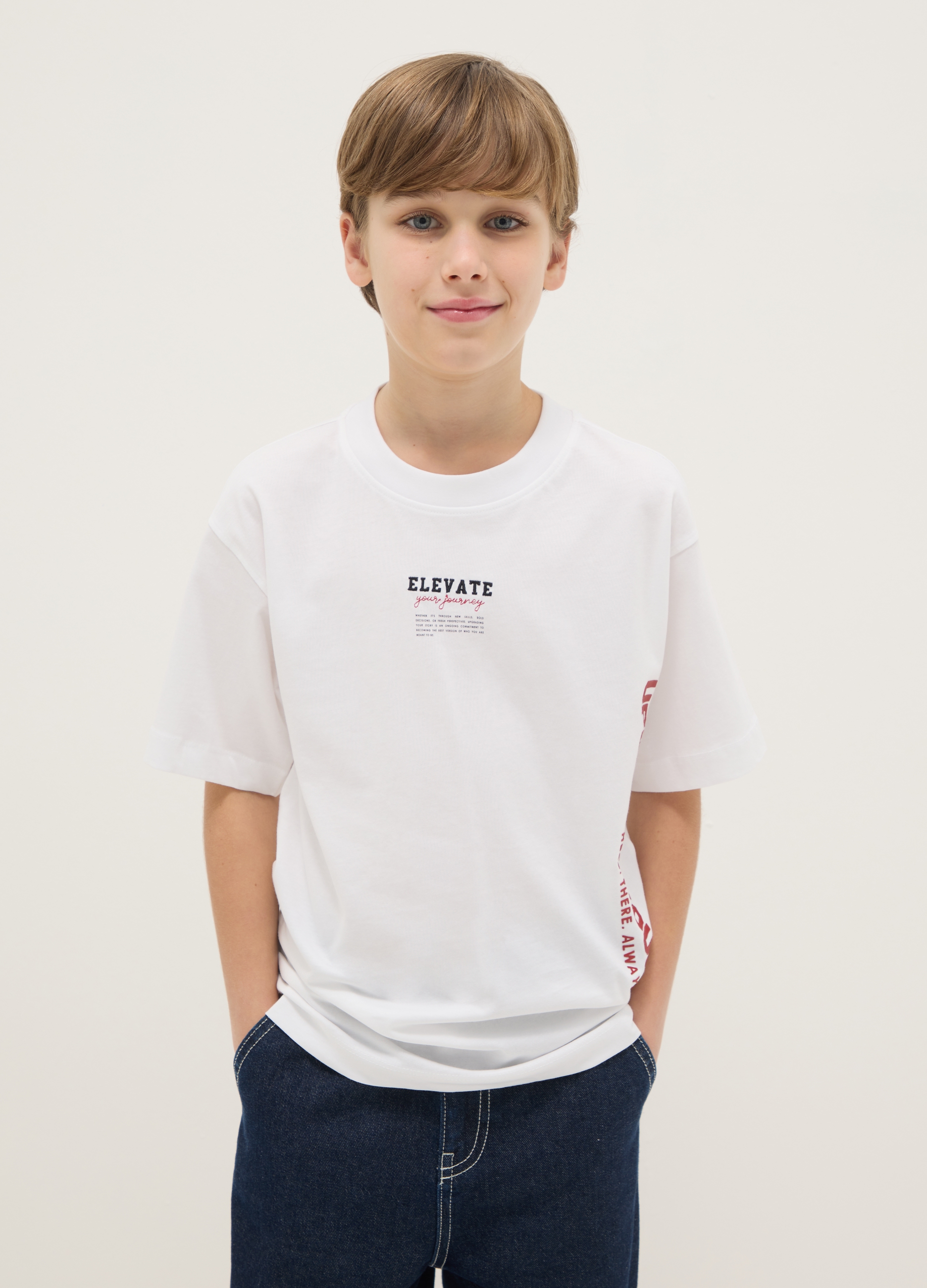 OVS KIDS, Camiseta Blanca De Niño En Algodón Puro Ajuste Relajado Con Estampado, Niño, Blanco óptico, Talla: 12-13