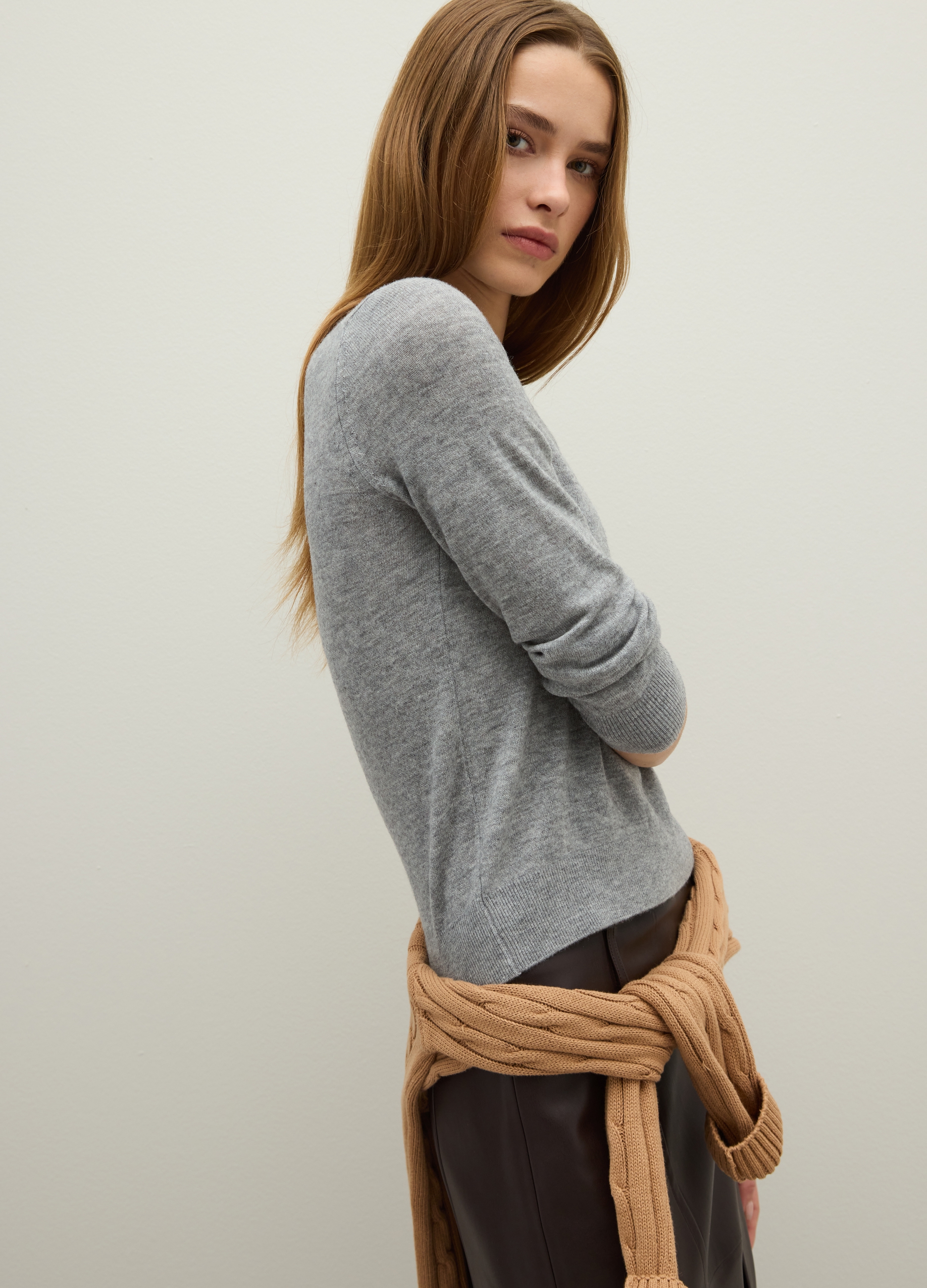 Maglione In Pura Lana Grigio Regular Fit, Mujer, Gris jaspeado, Talla: 34