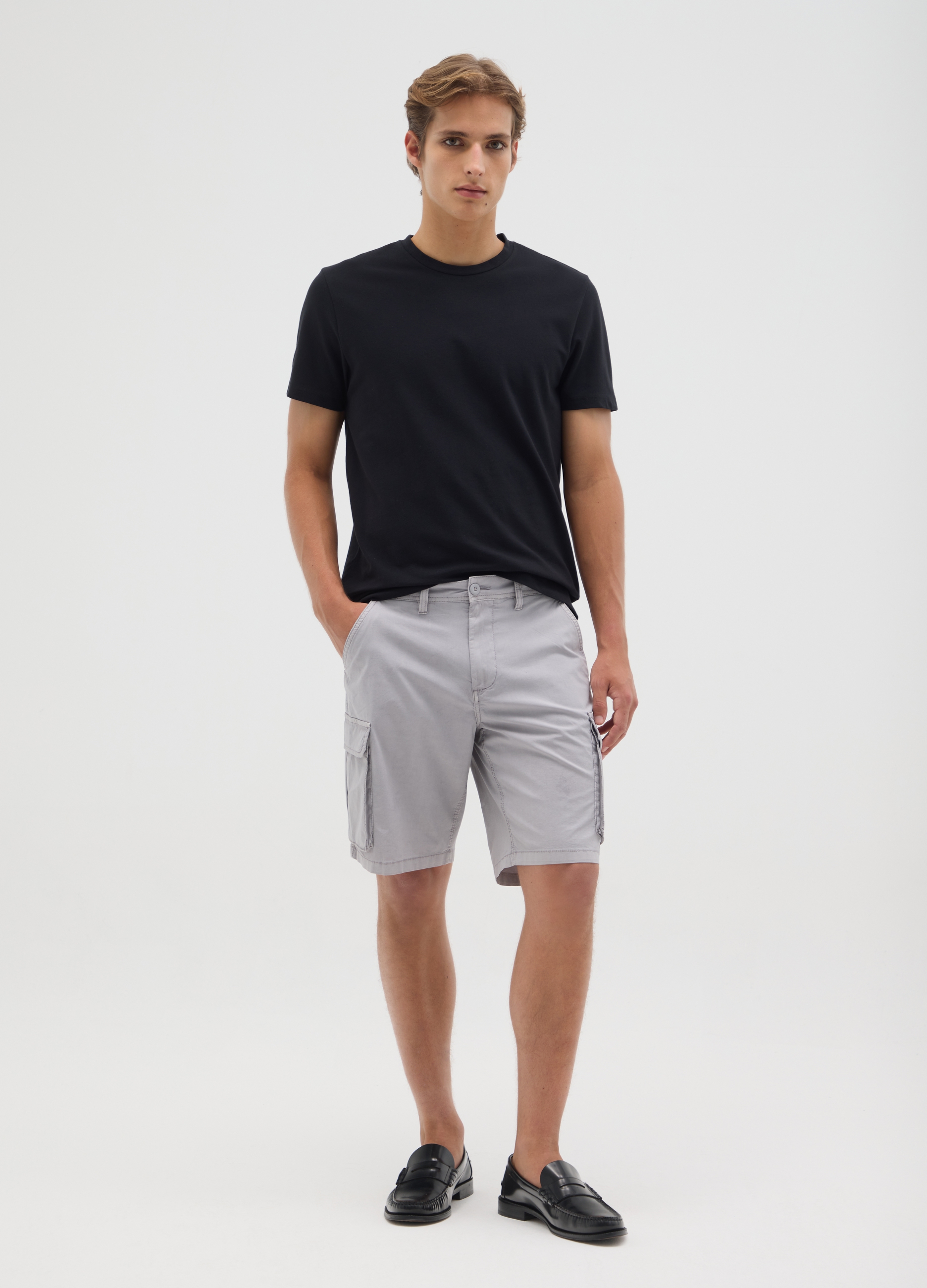 OVS, Bermudas De Hombre En Algodón Elástico Gris Corte Regular, Hombre, Gris claro, Talla: 46