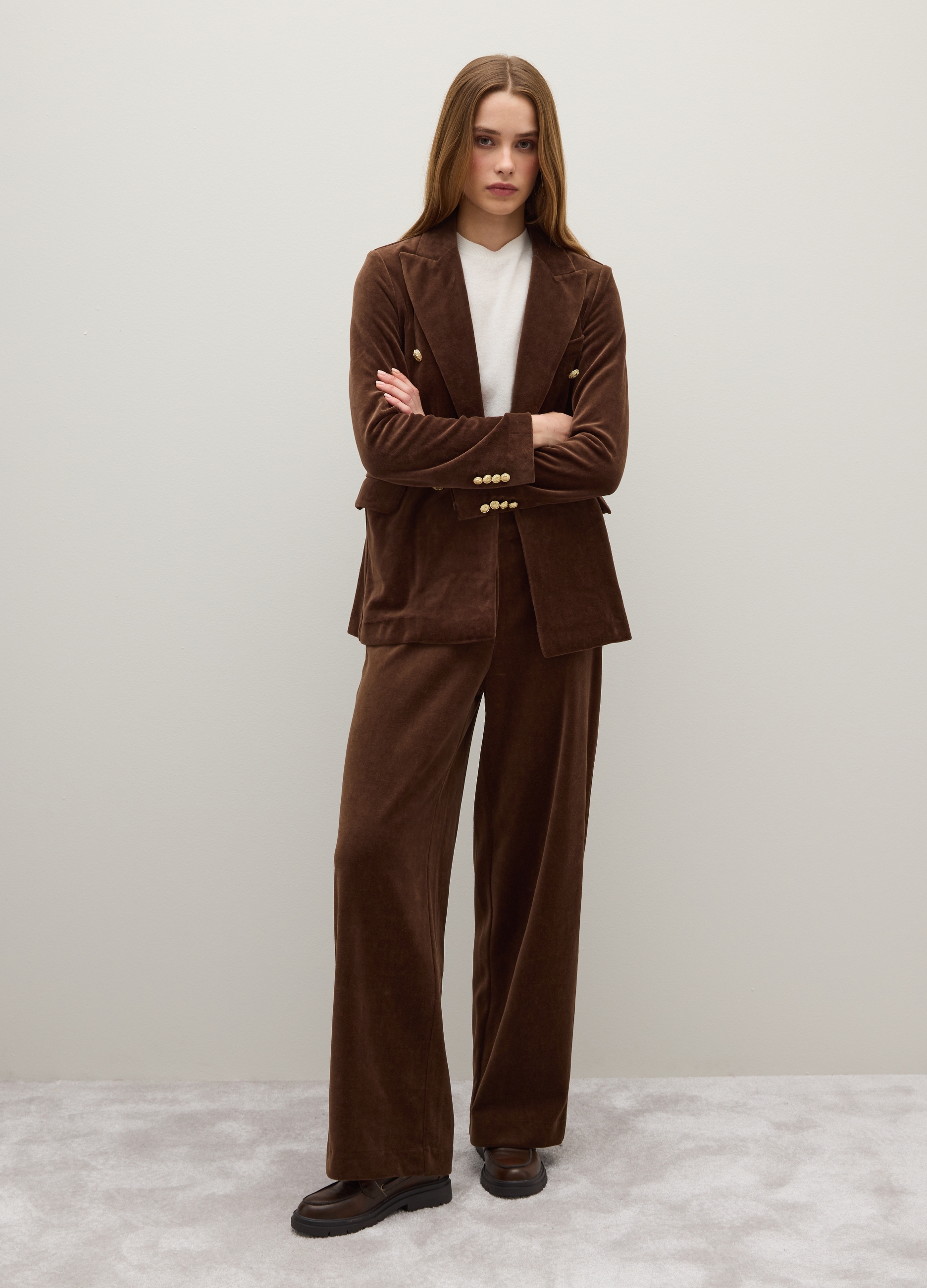 PIOMBO, Blazer In Misto Cotone Marrone Regular Fit, Donna, Marrone, Taglia: S