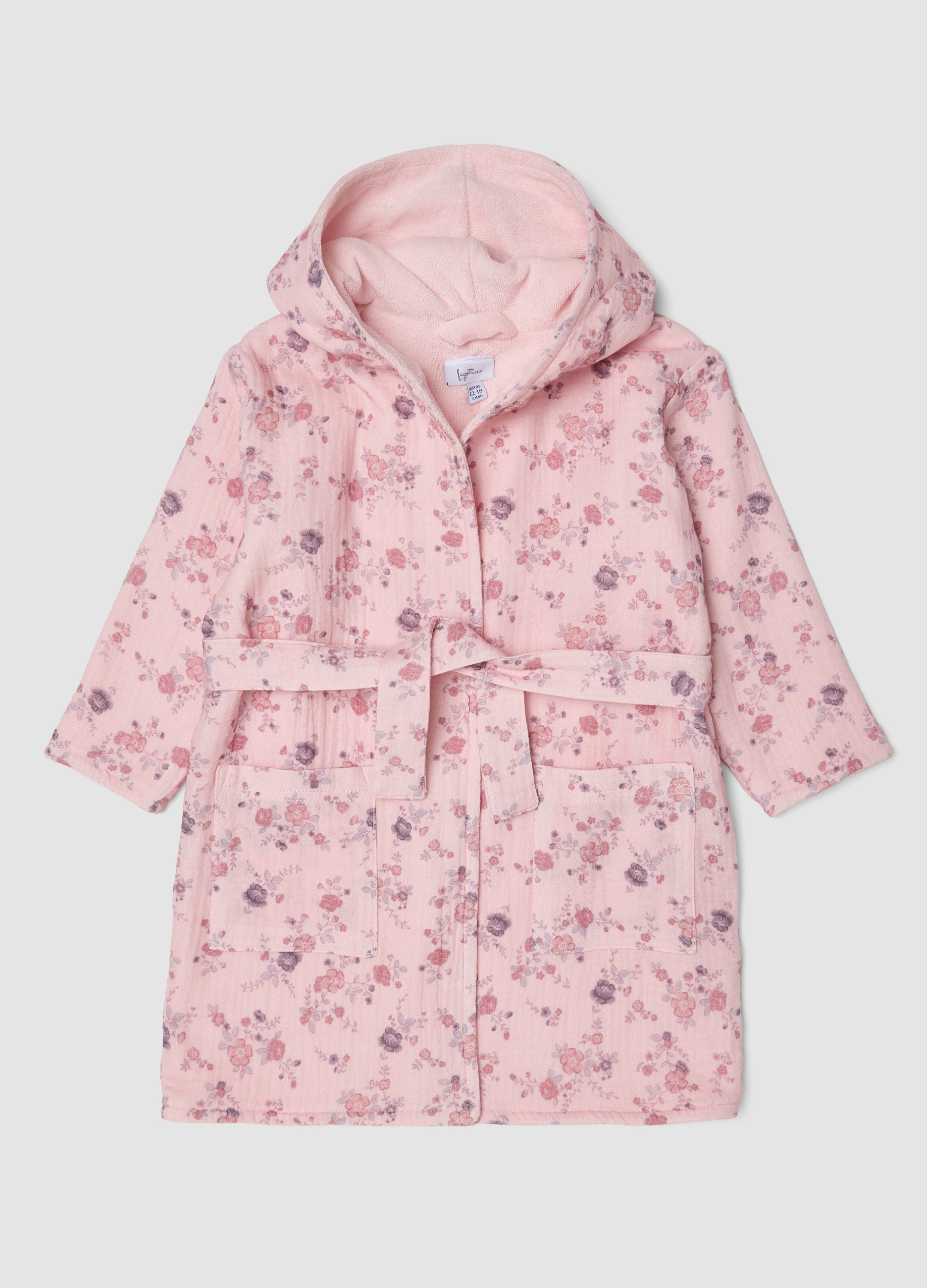 FAGOTTINO, Accappatoio Rosa In Puro Cotone Organico Con Fantasia Floreale Per Neonata, Bambina, Rosa, Taglia: 12-18