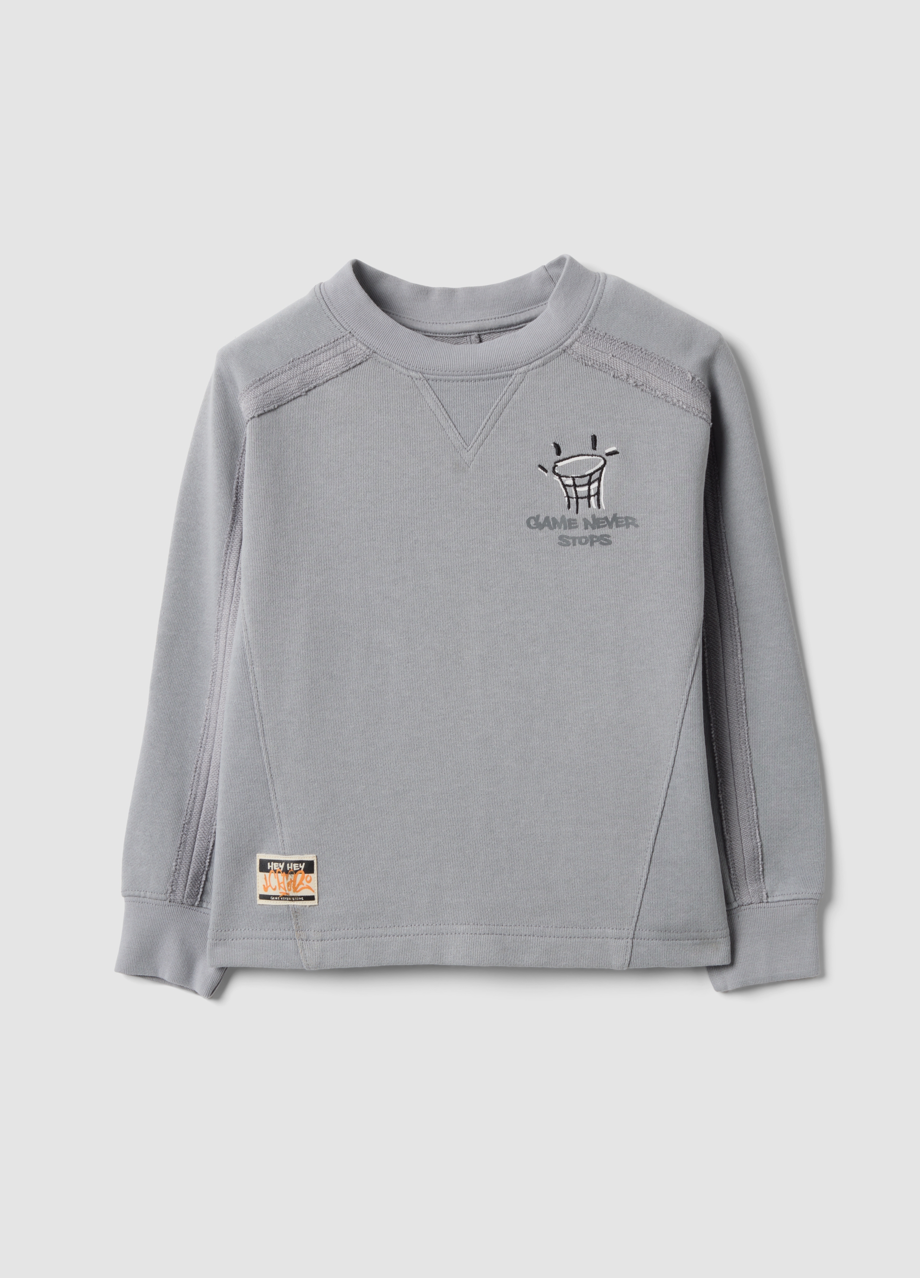 OVS KIDS, Felpa Grigia In Misto Cotone A Girocollo E Stampa Per Bambino Over Fit, Grigio, Taglia: 4-5
