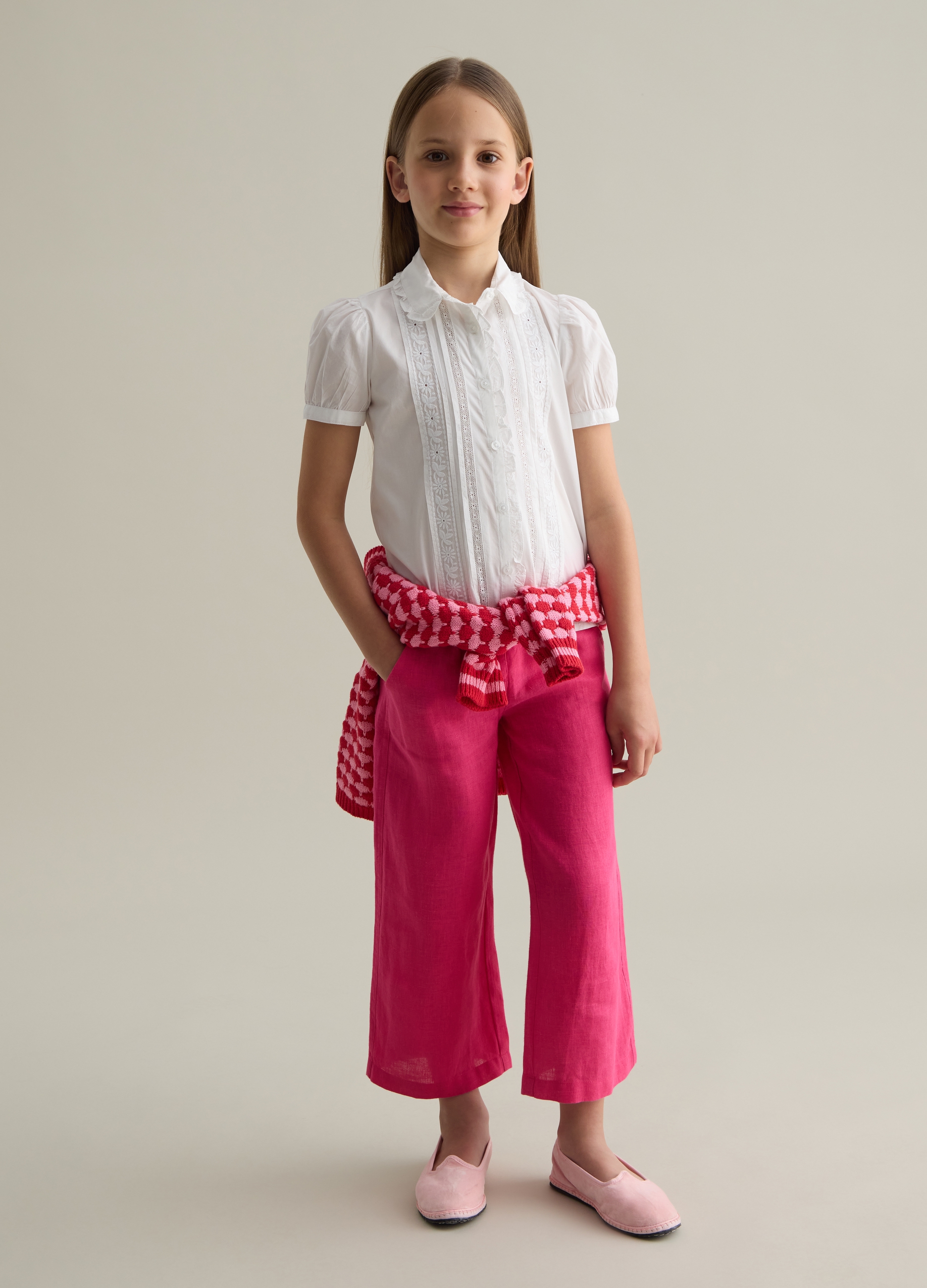 OVS, Pantaloni Da Bambina In Puro Lino Rosa Wide Leg, Rosa, Taglia: 8