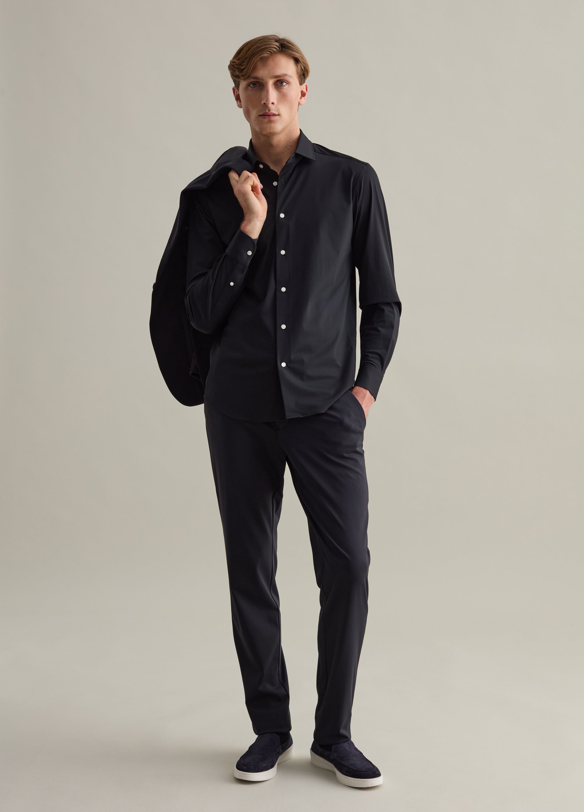 PIOMBO, Camicia Easy Iron In Tessuto Tecnico Contemporary, Uomo, Nero, Taglia: XL