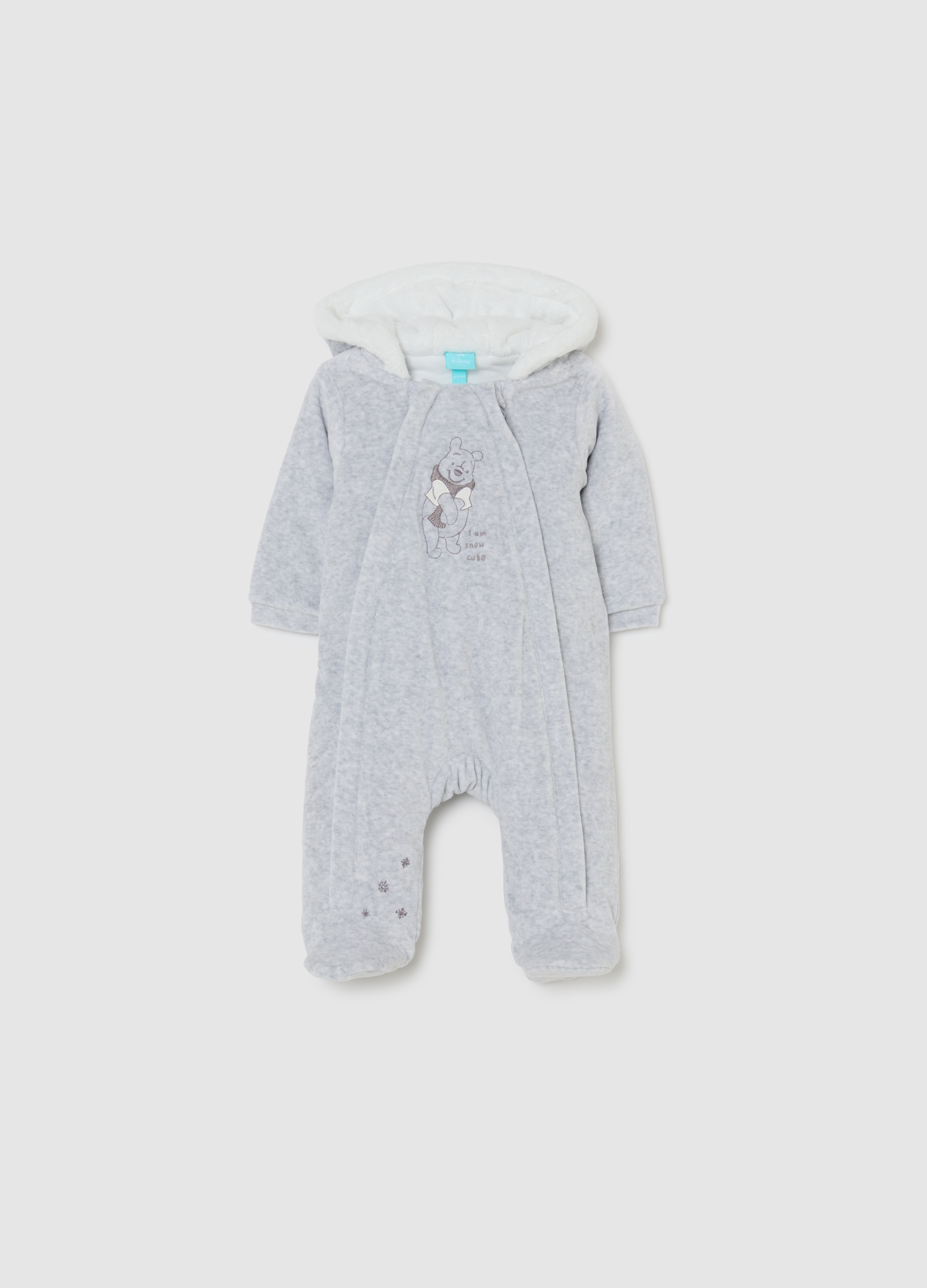 FAGOTTINO, Tutina Grigia Da Neonato In Misto Cotone Con Cappuccio E Ricamo, Unisex, Gris claro, Talla: 1-3