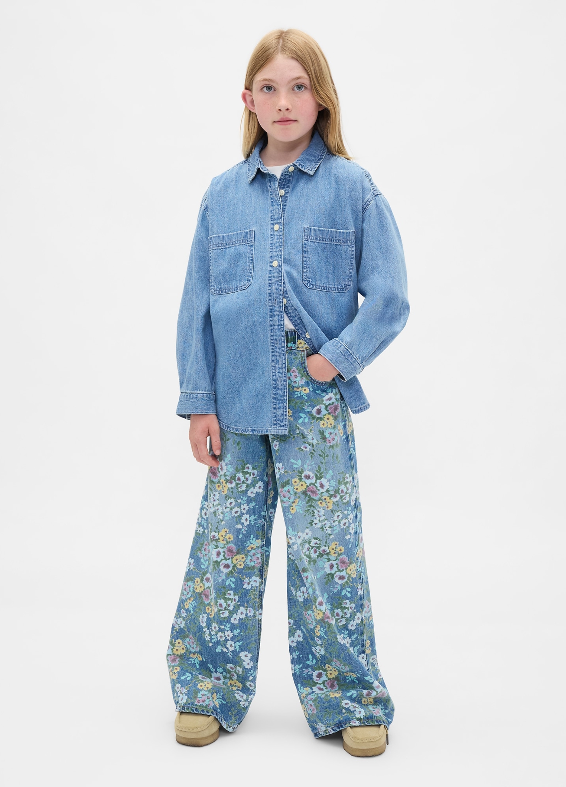 GAP KIDS, Pantaloni Denim Con Stampa A Fiori, Bambina, Denim, Taglia: L