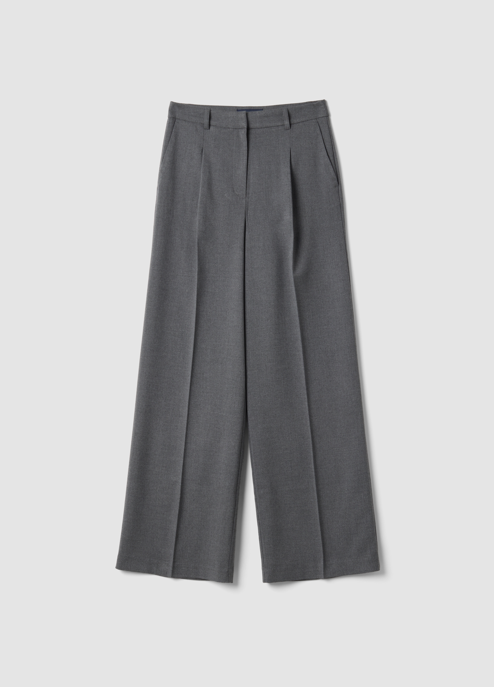 Piombo Contemporary, Pantaloni Formali Grigi Wide Leg In Viscosa Elasticizzata, Donna, Grigio, Taglia: 44