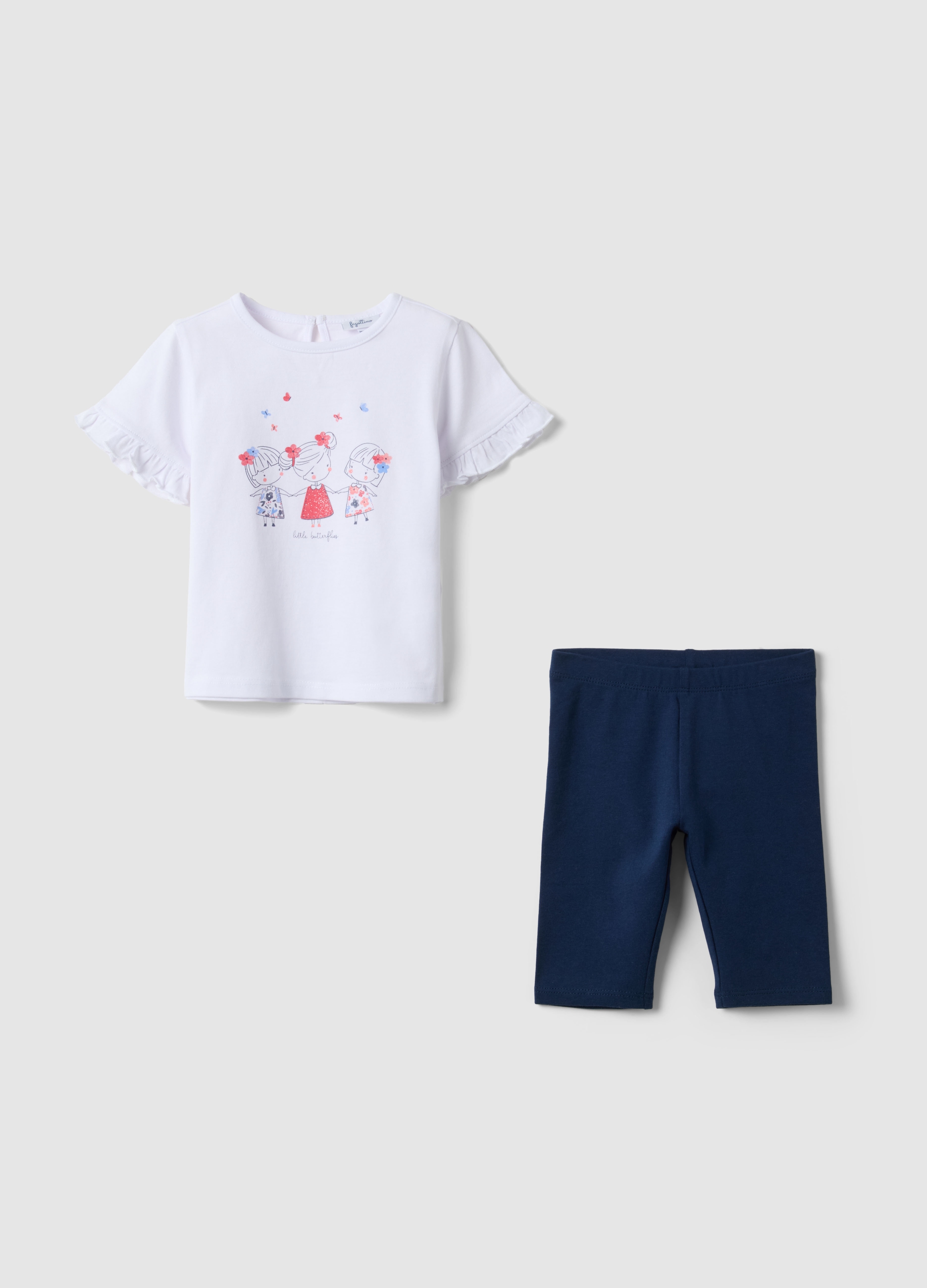 FAGOTTINO, Conjunto Multicolor De Algodón Puro Para Niña, Ajuste Regular, Niña, Blanco/azul, Talla: 30-36