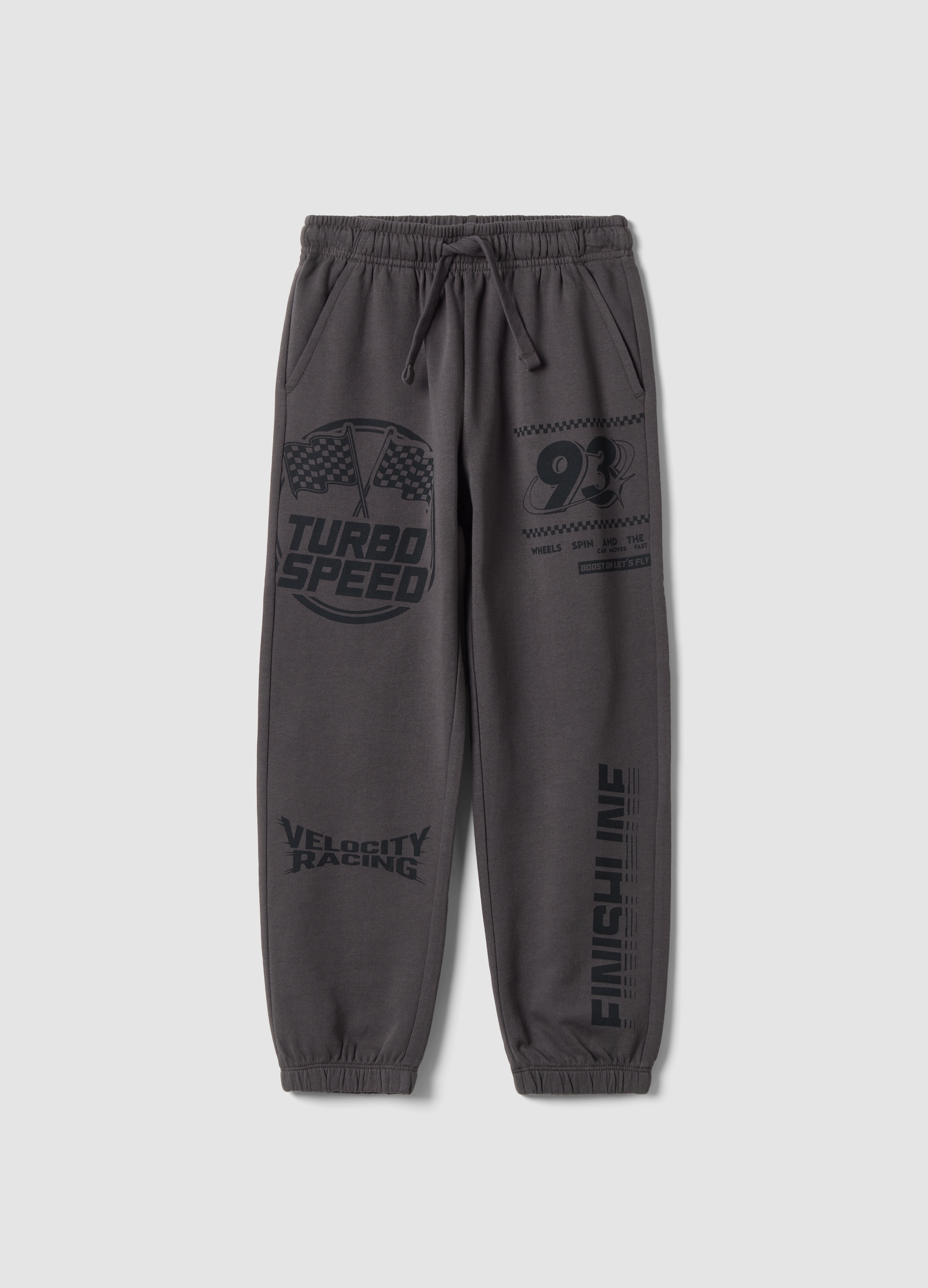 OVS KIDS, Pantaloni Jogger Grigi In Puro Cotone Con Stampa Sportiva, Bambino, Grigio, Taglia: 3-4