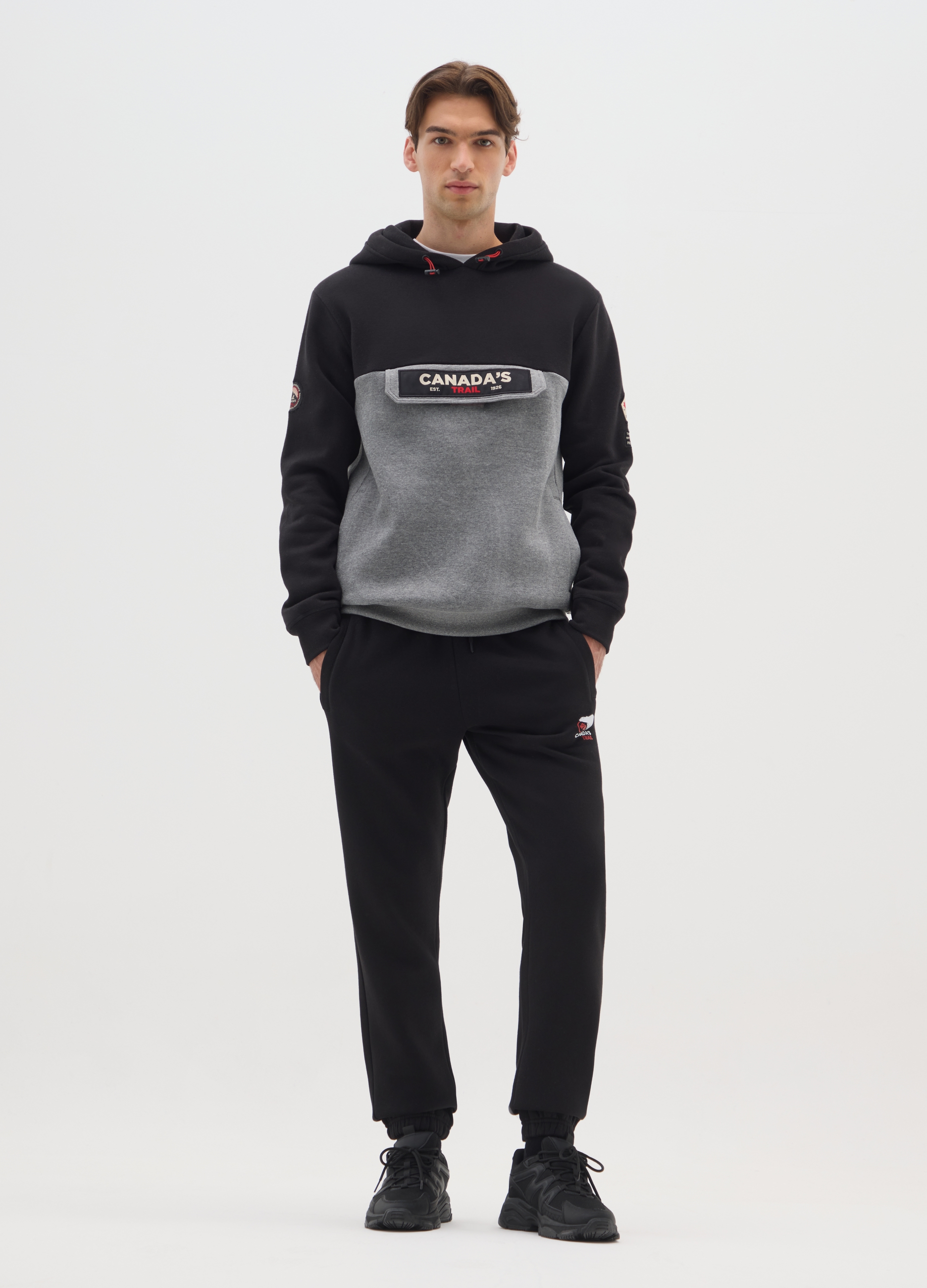 CANADA'S TRAIL, Pantaloni Jogger In Misto Cotone Neri, Uomo, Nero, Taglia: L