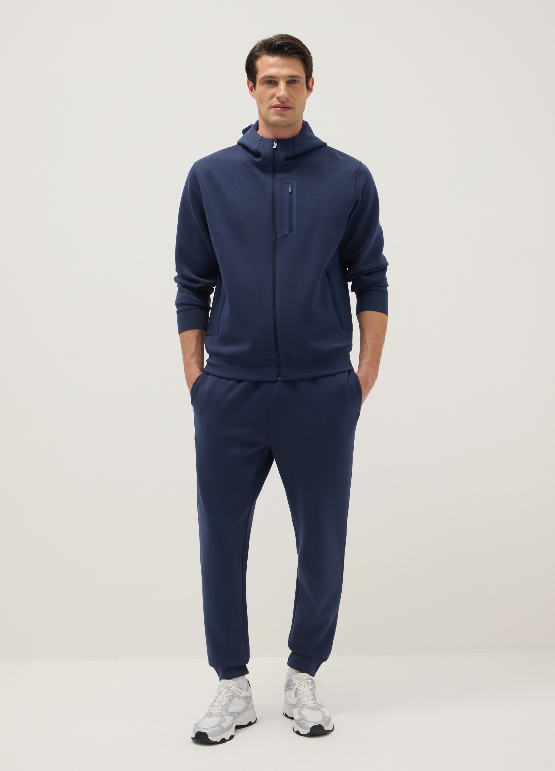 Sudadera Azul Regular Fit Con Capucha Y Cuello Con Cremallera Frontal, Hombre, Azul oscuro, Talla: M