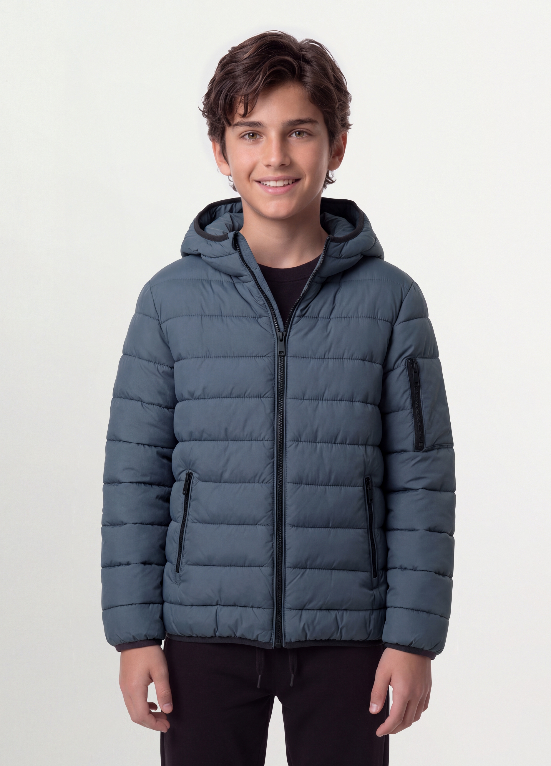OVS KIDS, Giubbotto Ultralight Grigio Imbottito Con Cappuccio E Zip Per Ragazzo, Bambino, Grigio, Taglia: 13-14