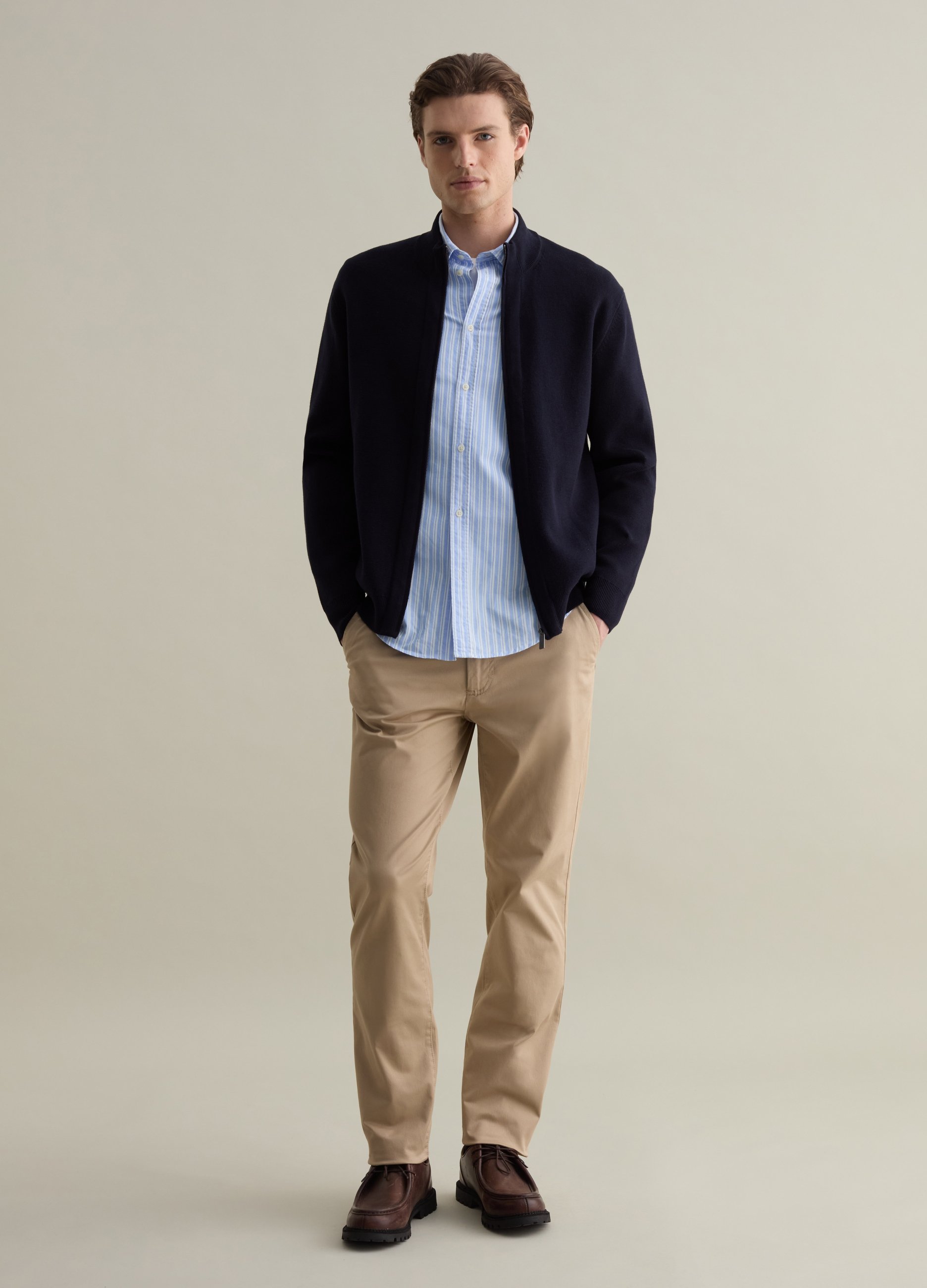 PIOMBO, Pantalone Chino Slim Fit In Twill Stretch, Uomo, Beige, Taglia: 46