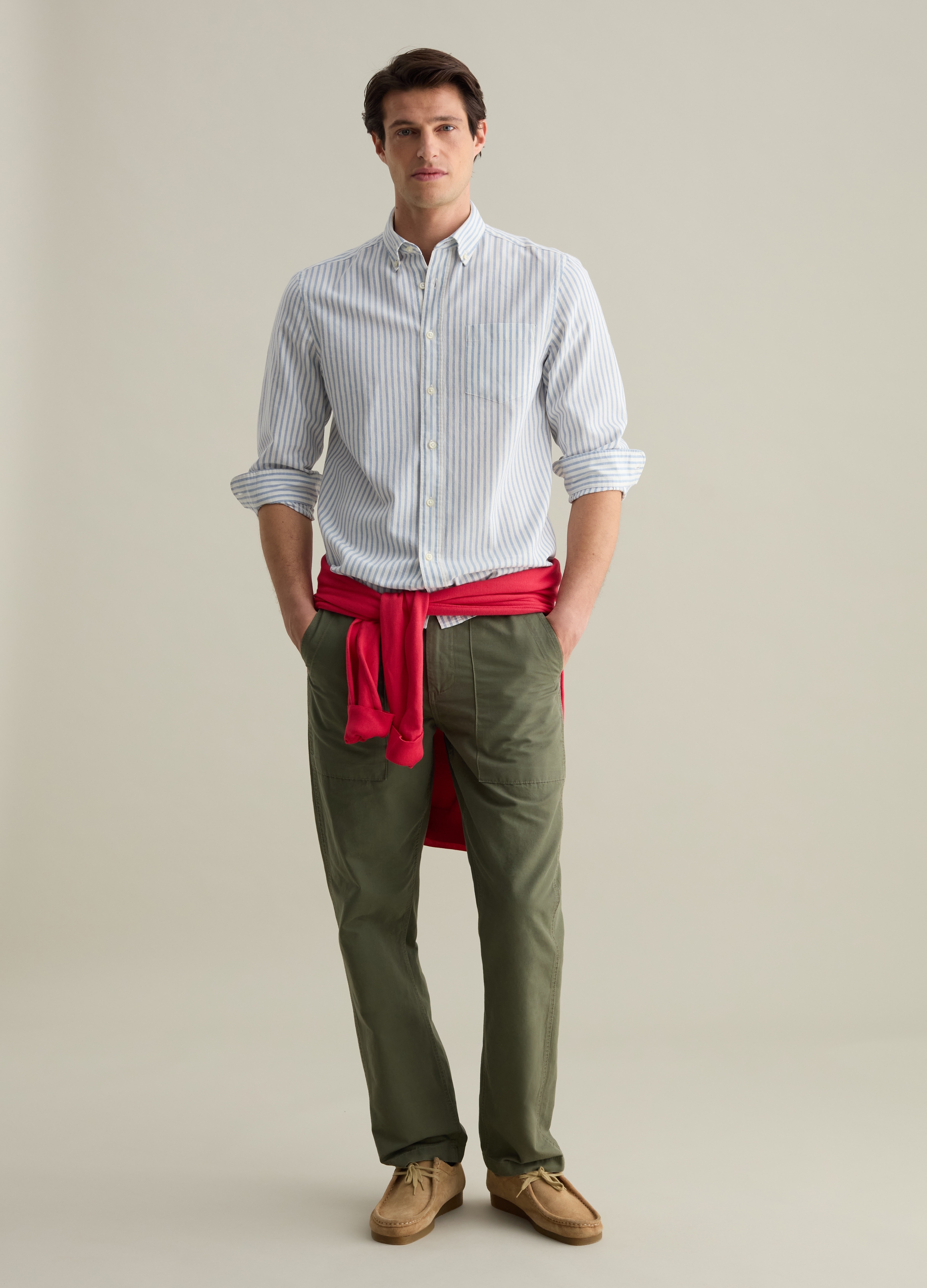 PIOMBO, Camicia Regular Fit In Cotone E Lino A Righe, Uomo, Multicolor, Taglia: S