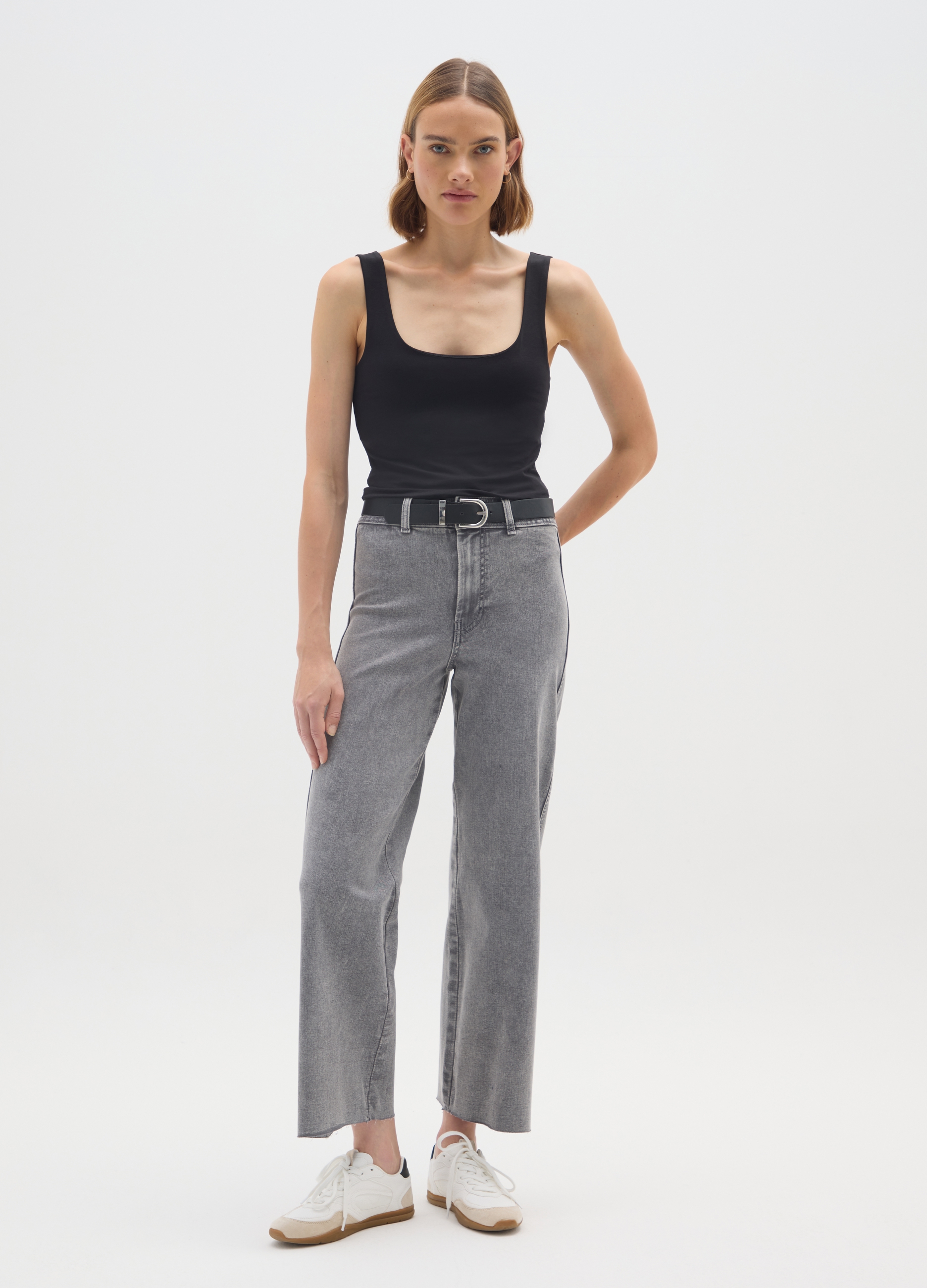 OVS, Jeans Grigi Wide Leg In Misto Cotone, Donna, Grigio, Taglia: 42