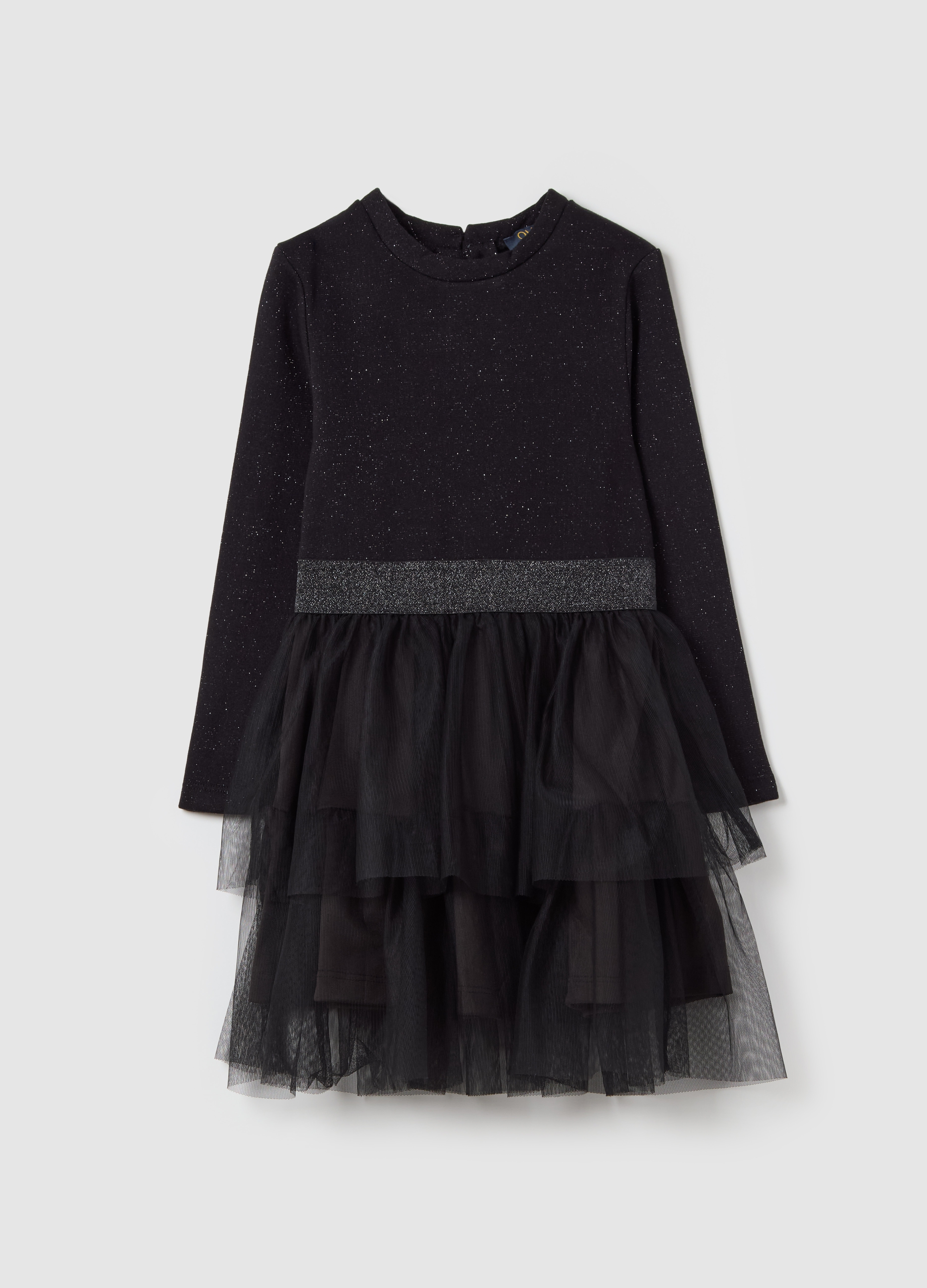 OVS KIDS, Vestito Con Lurex E Gonna In Tulle, Bambina, Nero, Taglia: 9-10