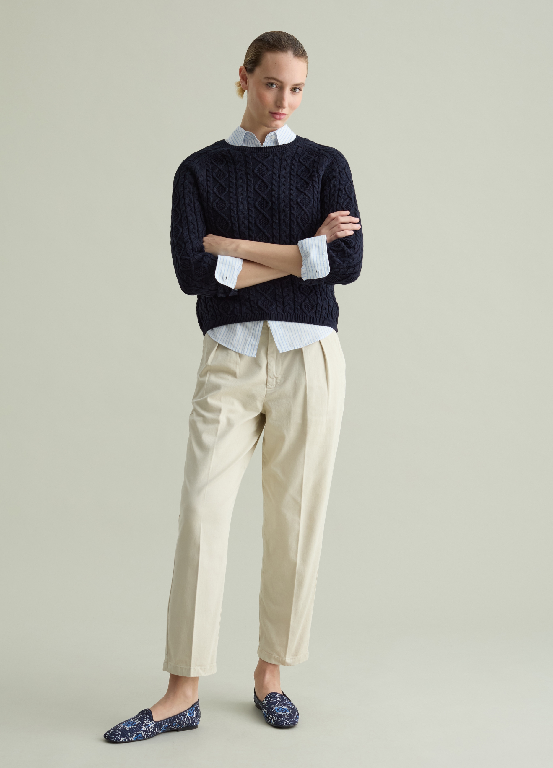 PIOMBO, Pullover A Trecce Con Motivo A Rombi, Donna, Blu, Taglia: M