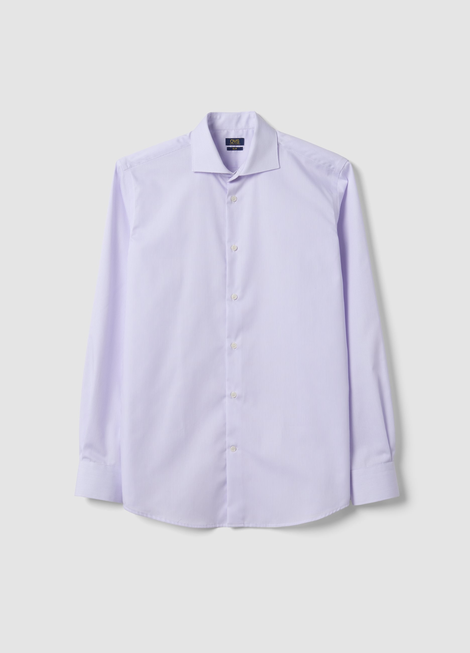 OVS, Camicia Bianca A Righe In Puro Cotone Con Collo Francese Slim Fit No Iron, Uomo, Bianco, Taglia: 39