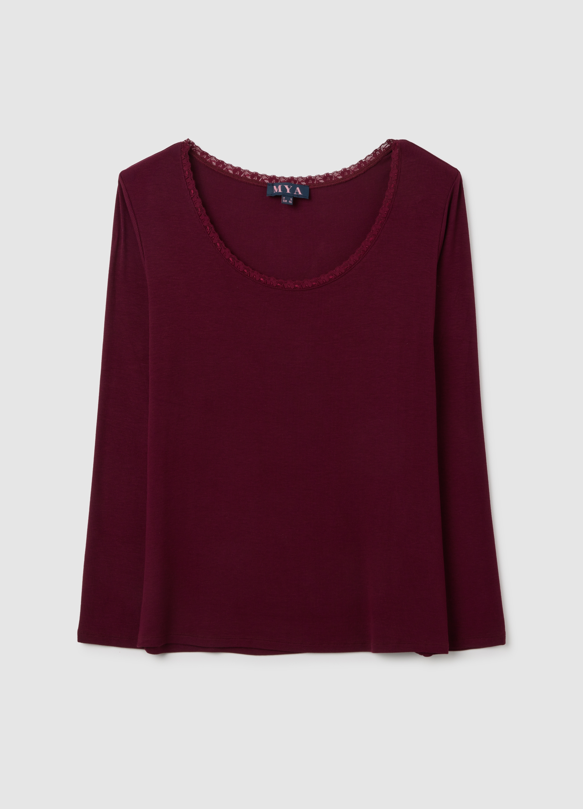 T-shirt A Maniche Lunghe Rossa Regular Fit, Mujer, Rojo Oscuro, Talla: XL