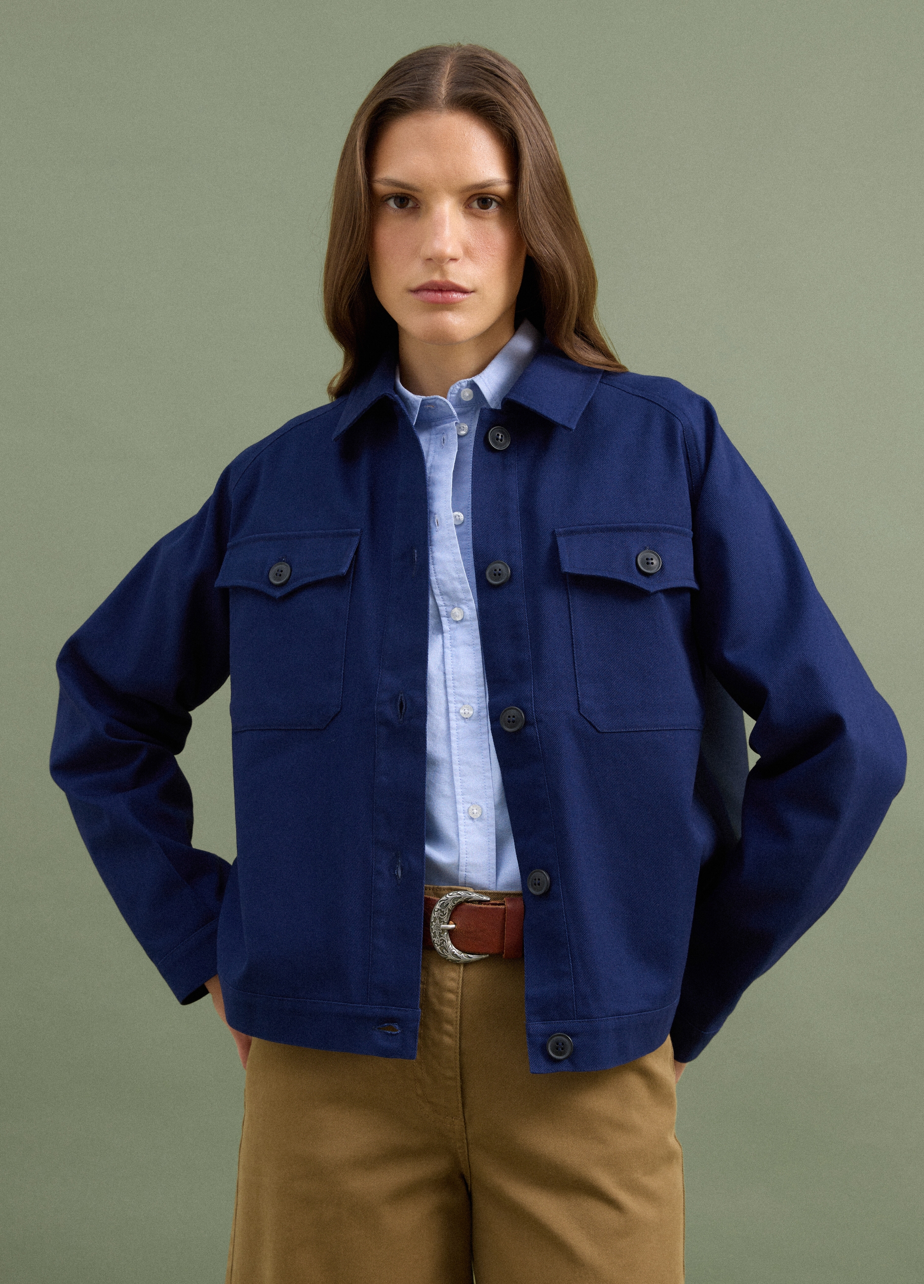 PIOMBO, Shacket Blu In Puro Cotone Regular Fit, Donna, Blu, Taglia: S