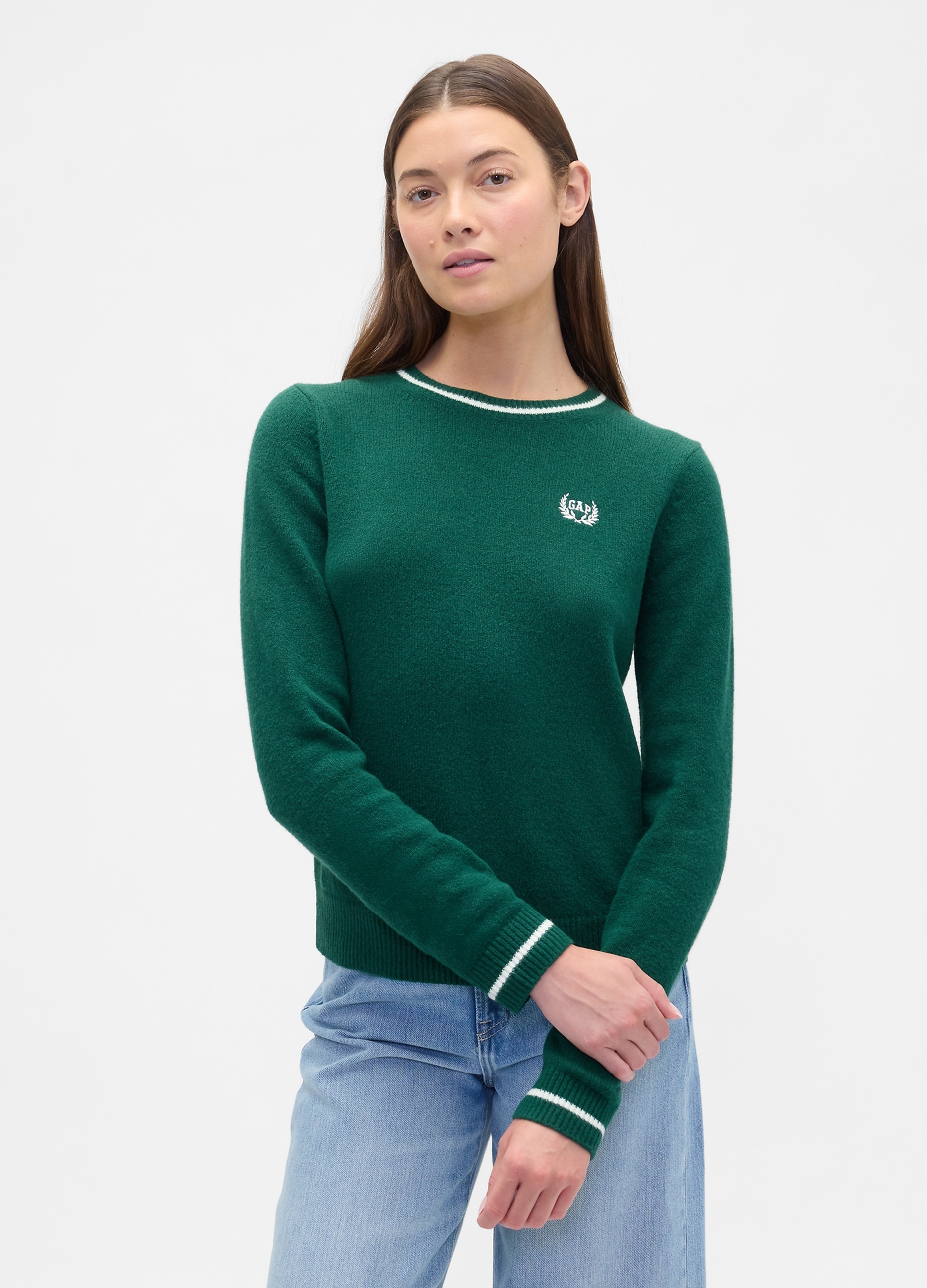 GAP, Maglione Cashsoft A Girocollo Con Logo Gap, Donna, Verde, Taglia: S