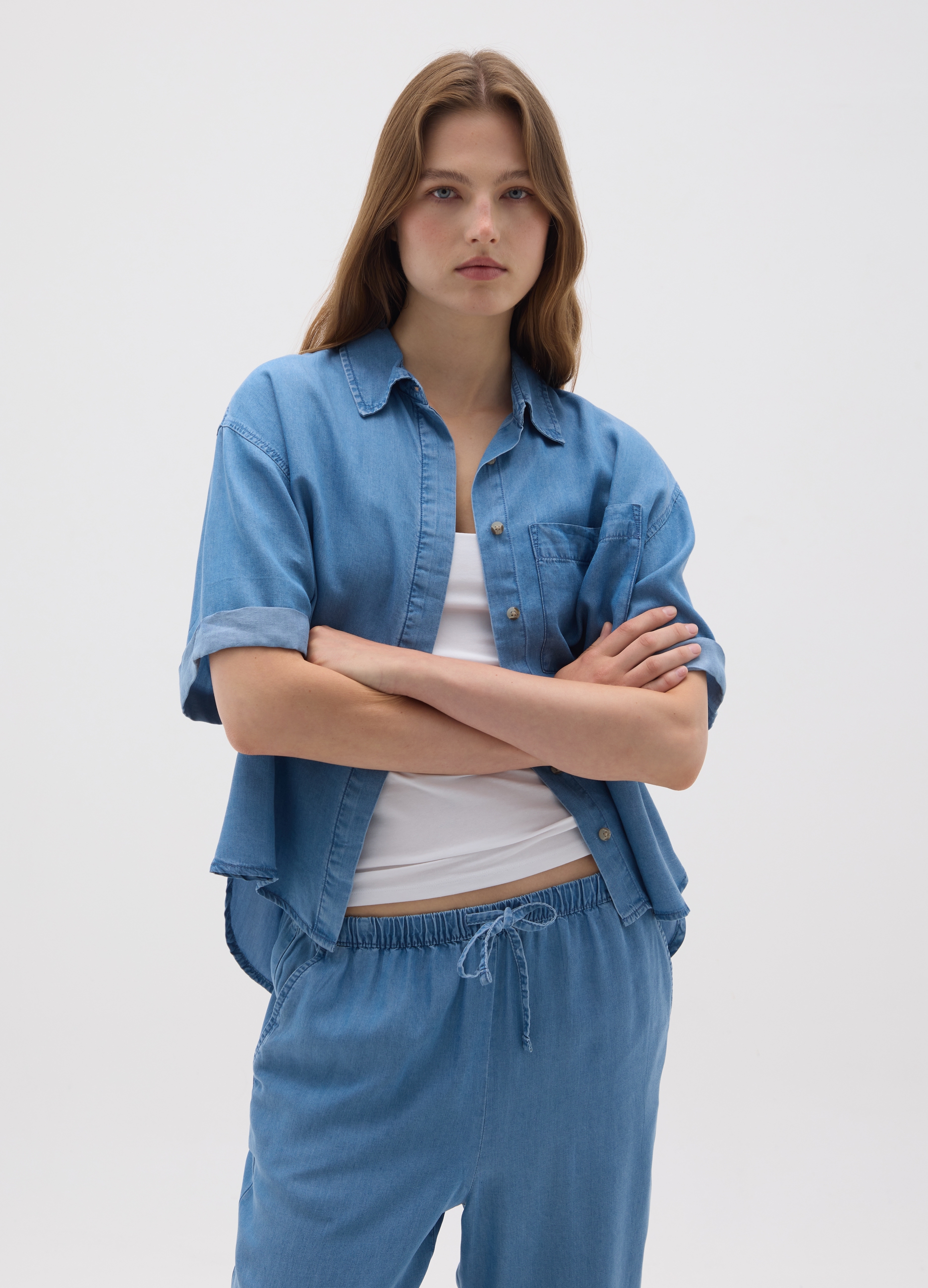 OVS, Camicia Oversize A Maniche Corte, Donna, Denim, Taglia: XL