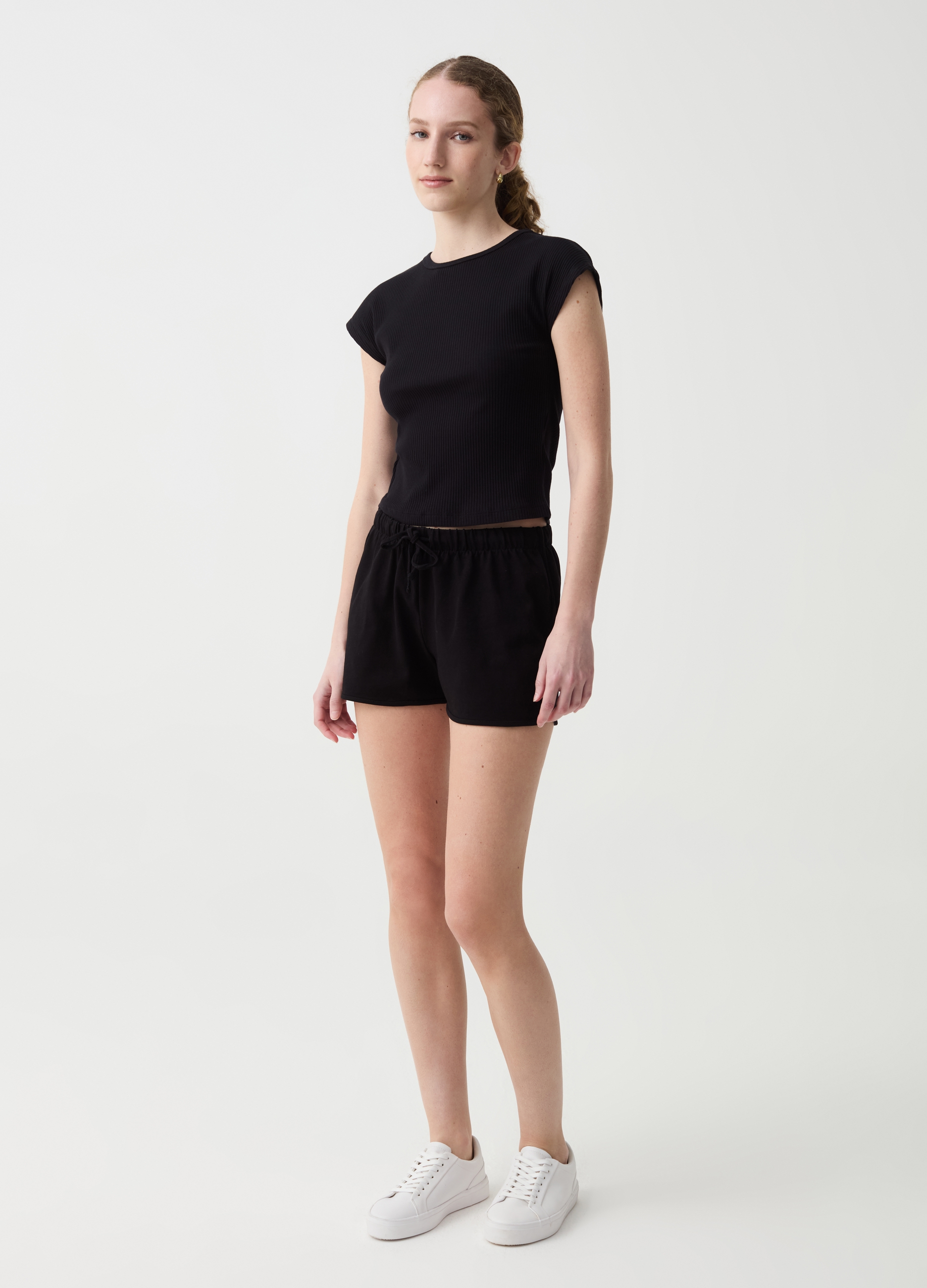 OVS , Shorts Essential In Cotone Con Coulisse, Donna, Nero, Taglia: XS
