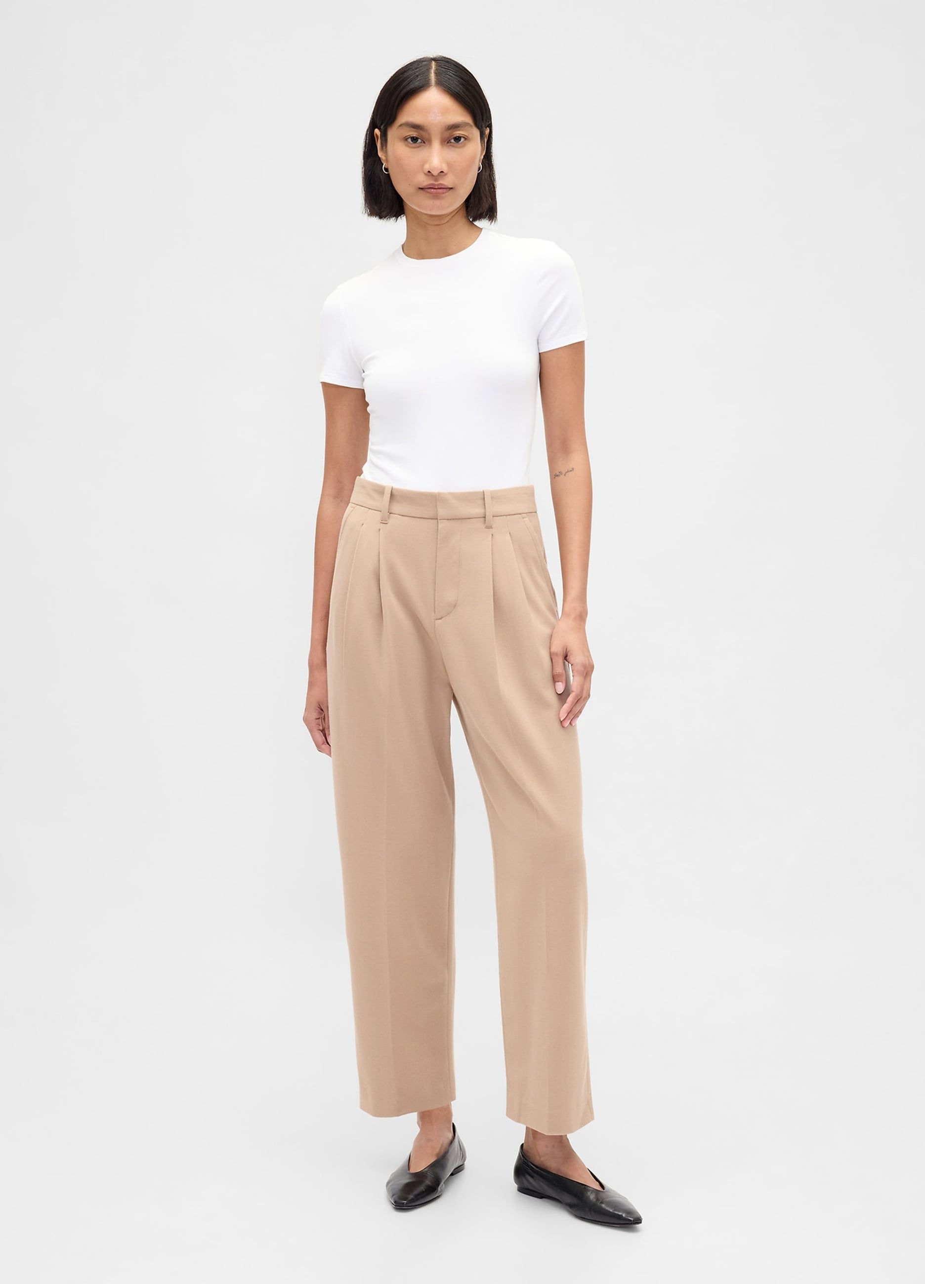 GAP, Pantaloni A Palazzo Chino Elasticizzati, Donna, Beige, Taglia: 36
