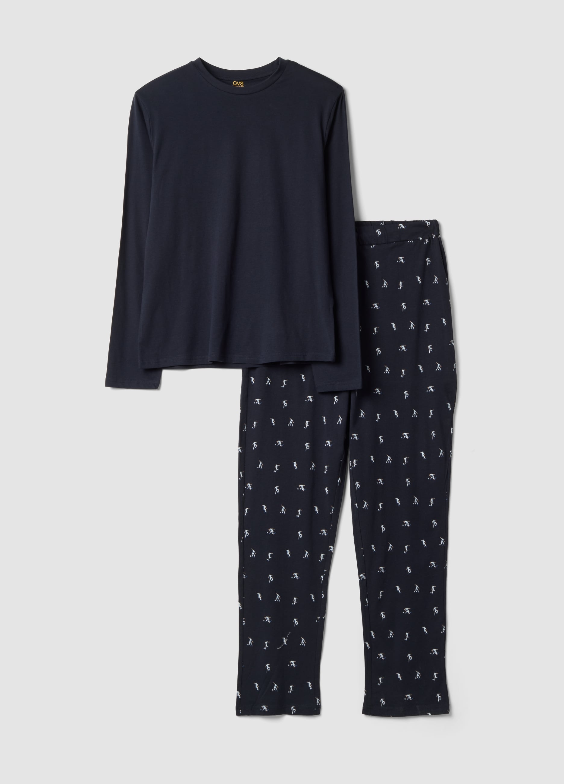 OVS, Pigiama Blu In Puro Cotone Organico Con Girocollo, Uomo, Nero, Taglia: M