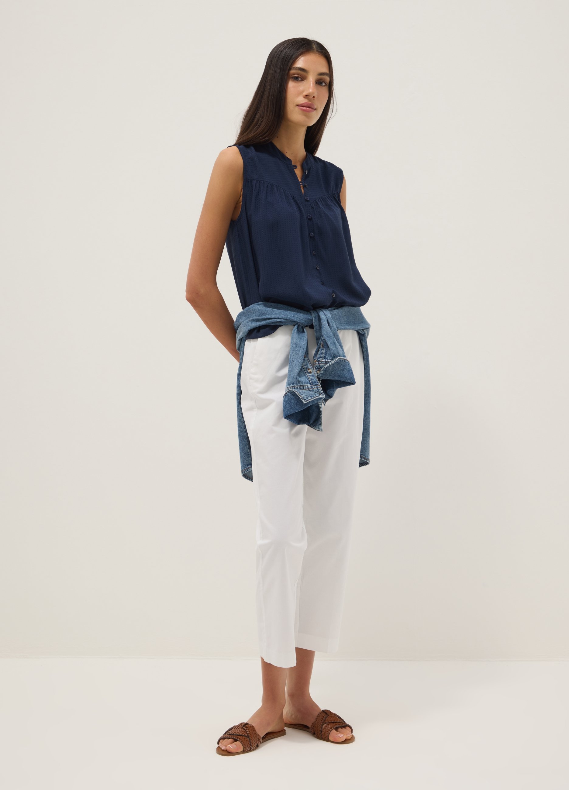 Pantalón Chino Blanco De Puro Algodón, Corte Regular, Mujer, Blanco óptico, Talla: 36