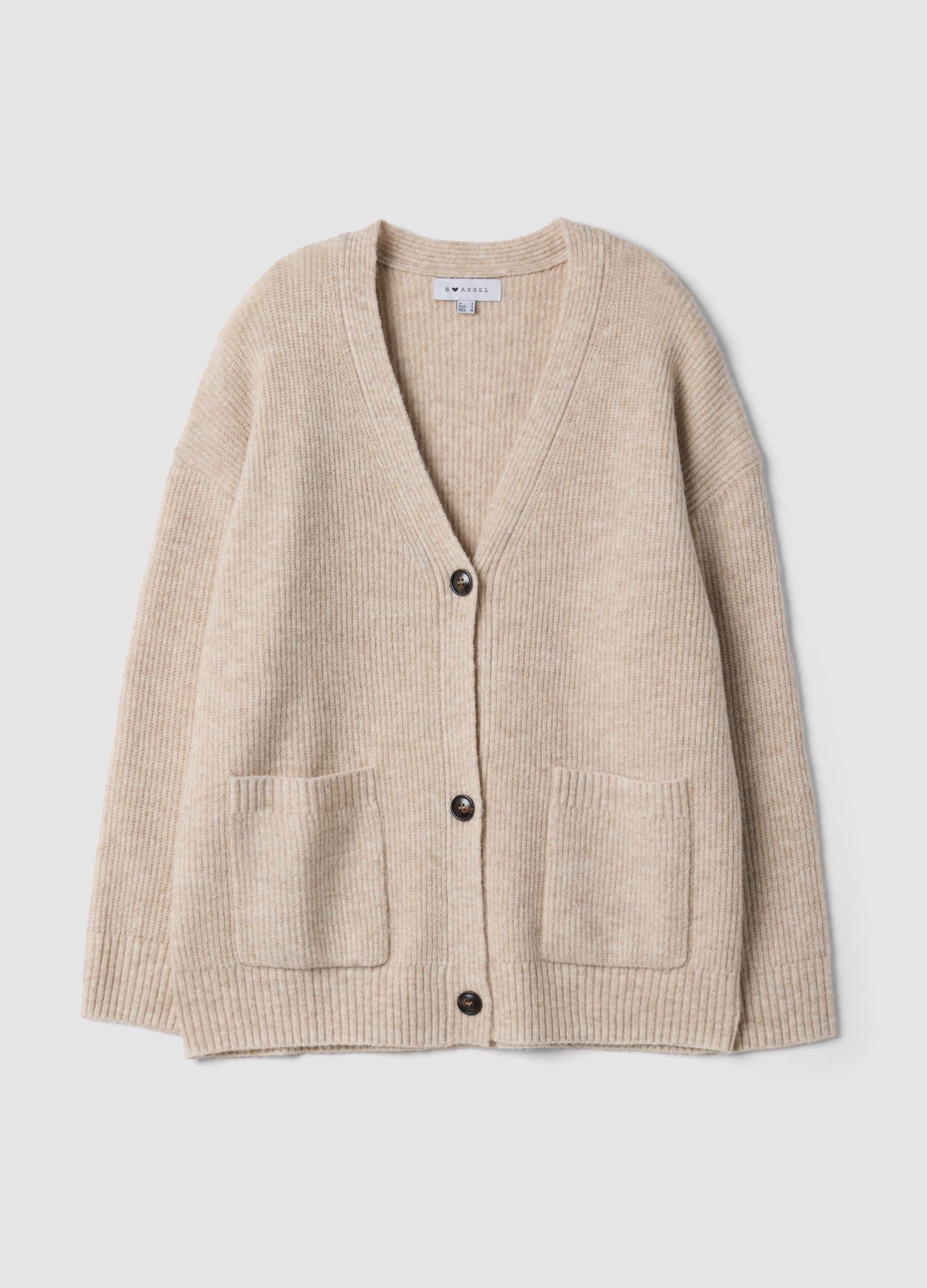 B.ANGEL, Cardigan Beige In Tessuto Elasticizzato Con Scollo Profondo A V, Donna, Beige, Taglia: L