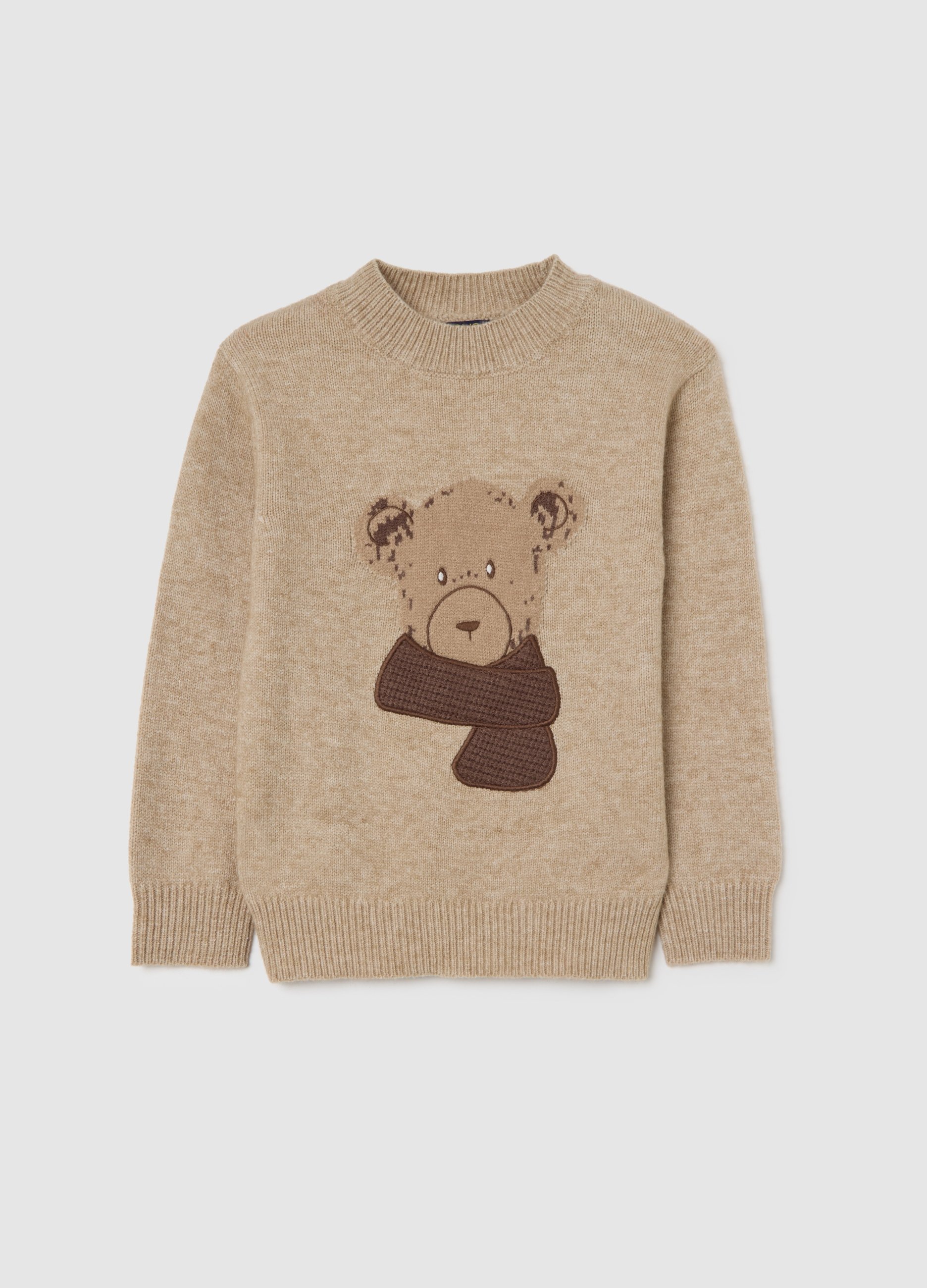 OVS KIDS, Pullover Beige Da Bambino Con Orsetto Regular Fit, Beige, Taglia: 3-4