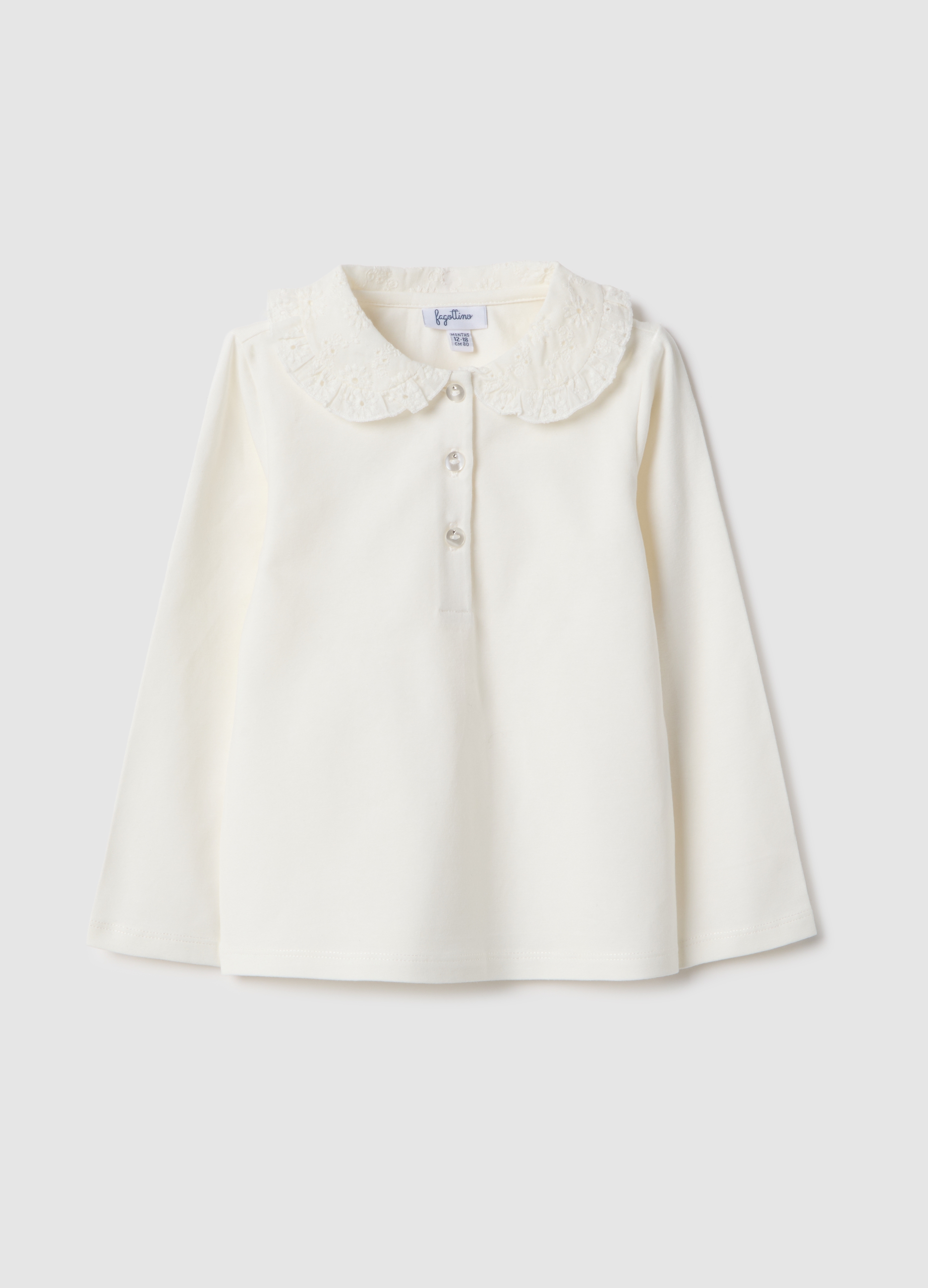 FAGOTTINO, Polo De Niña Blanco Regular Fit En Mezcla De Algodón Con Cuello De Encaje, Niña, Blanco óptico, Talla: 24-30