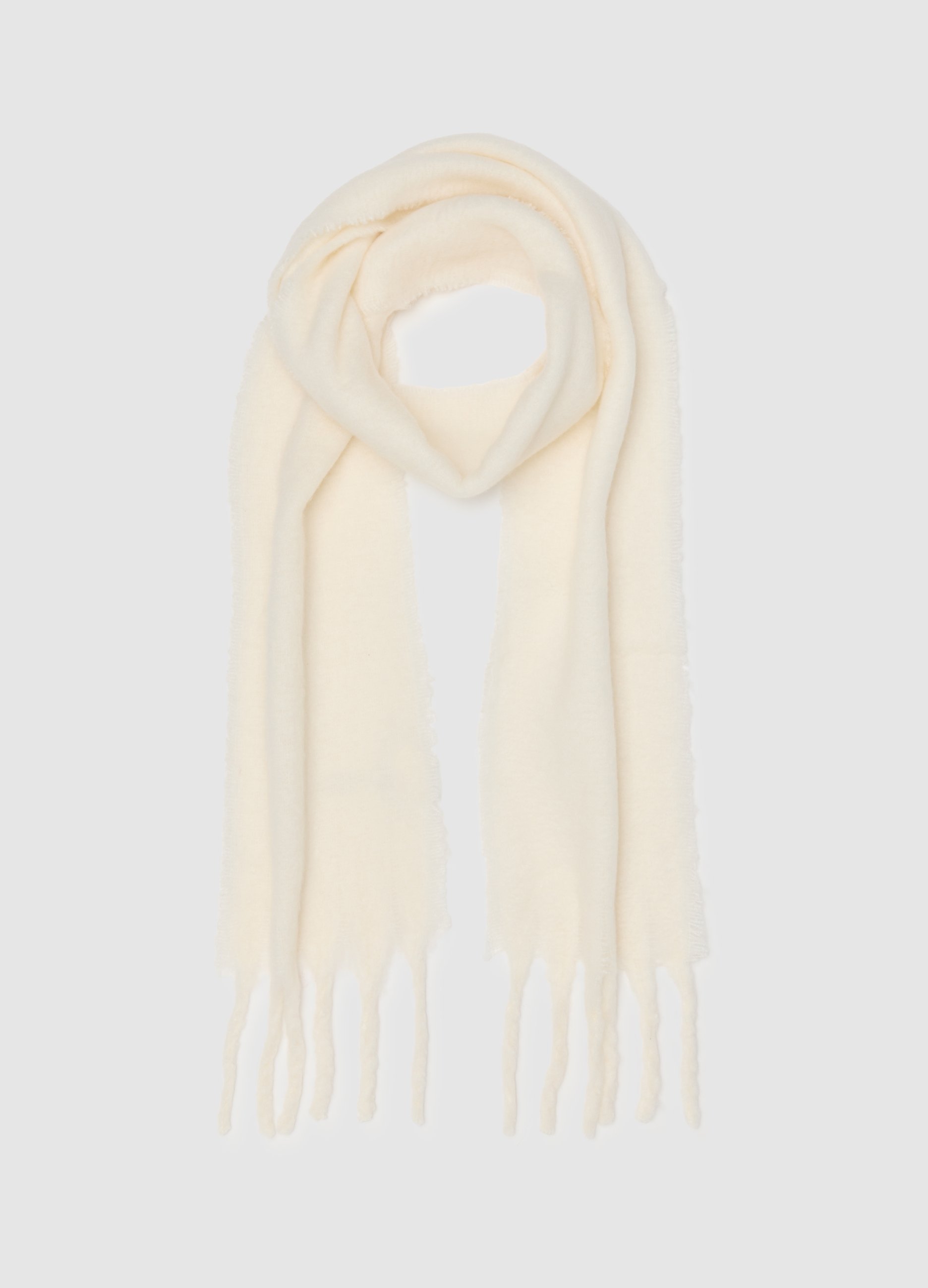 Bufanda Blanca Con Flecos, Mujer, Blanco óptico, Talla: FASUL