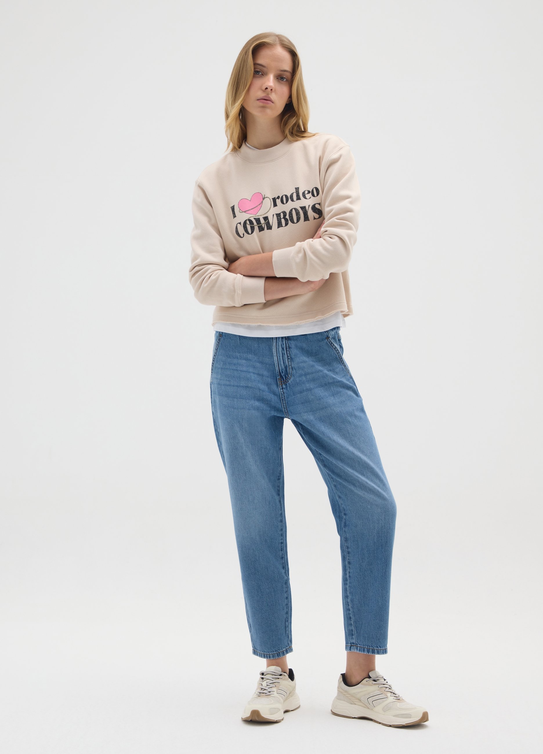 E-TEES, Felpa In Misto Cotone Multicolor Regular Fit, Donna, Multicolor, Taglia: L