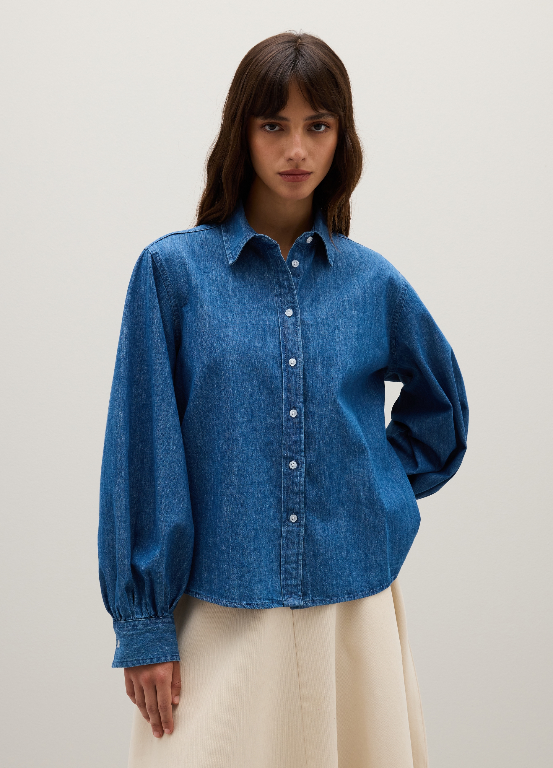 PIOMBO, Camicia In Denim Con Colletto Classico, Donna, Denim, Taglia: XS