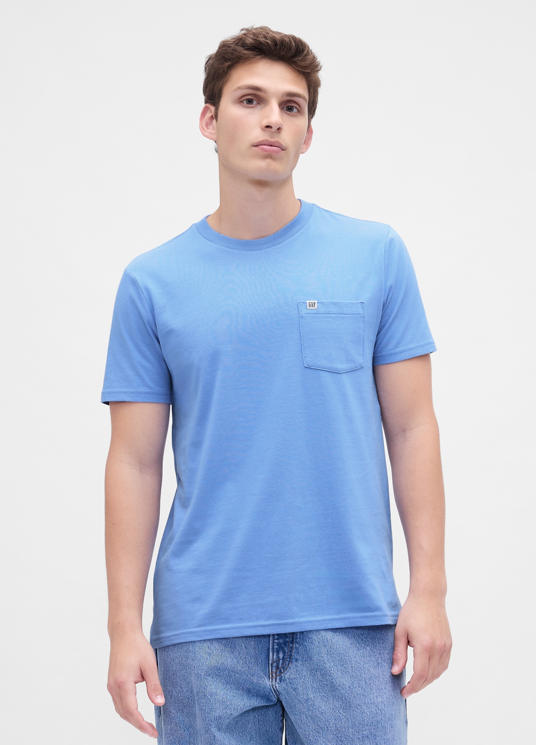 GAP, T-shirt In Cotone Con Tasca E Logo Gap, Uomo, Azzurro, Taglia: XL