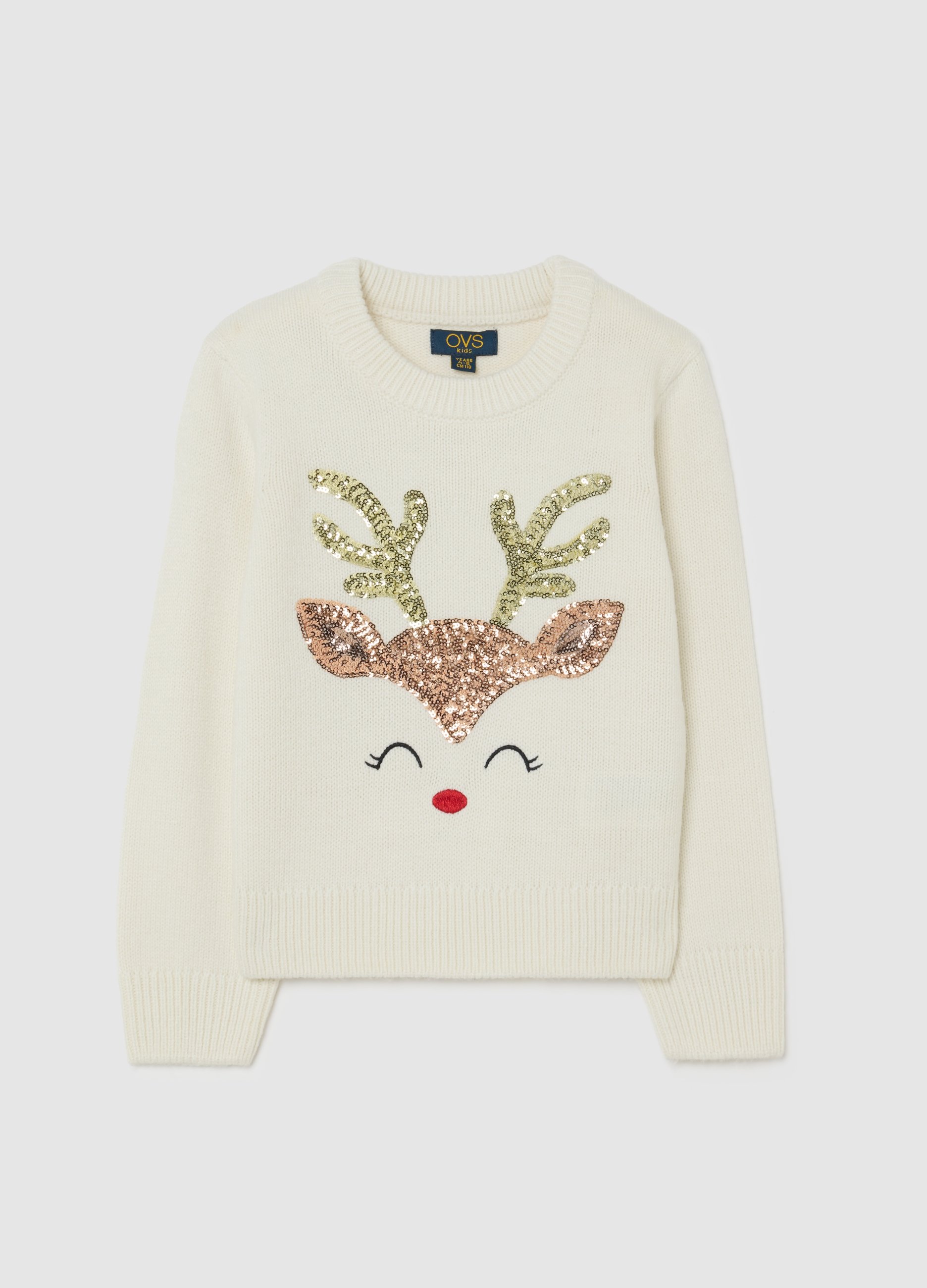 OVS KIDS, Maglione Bianco Da Bambina Regular Fit Con Decori Glitterati, Niña, Blanco óptico, Talla: 6-7