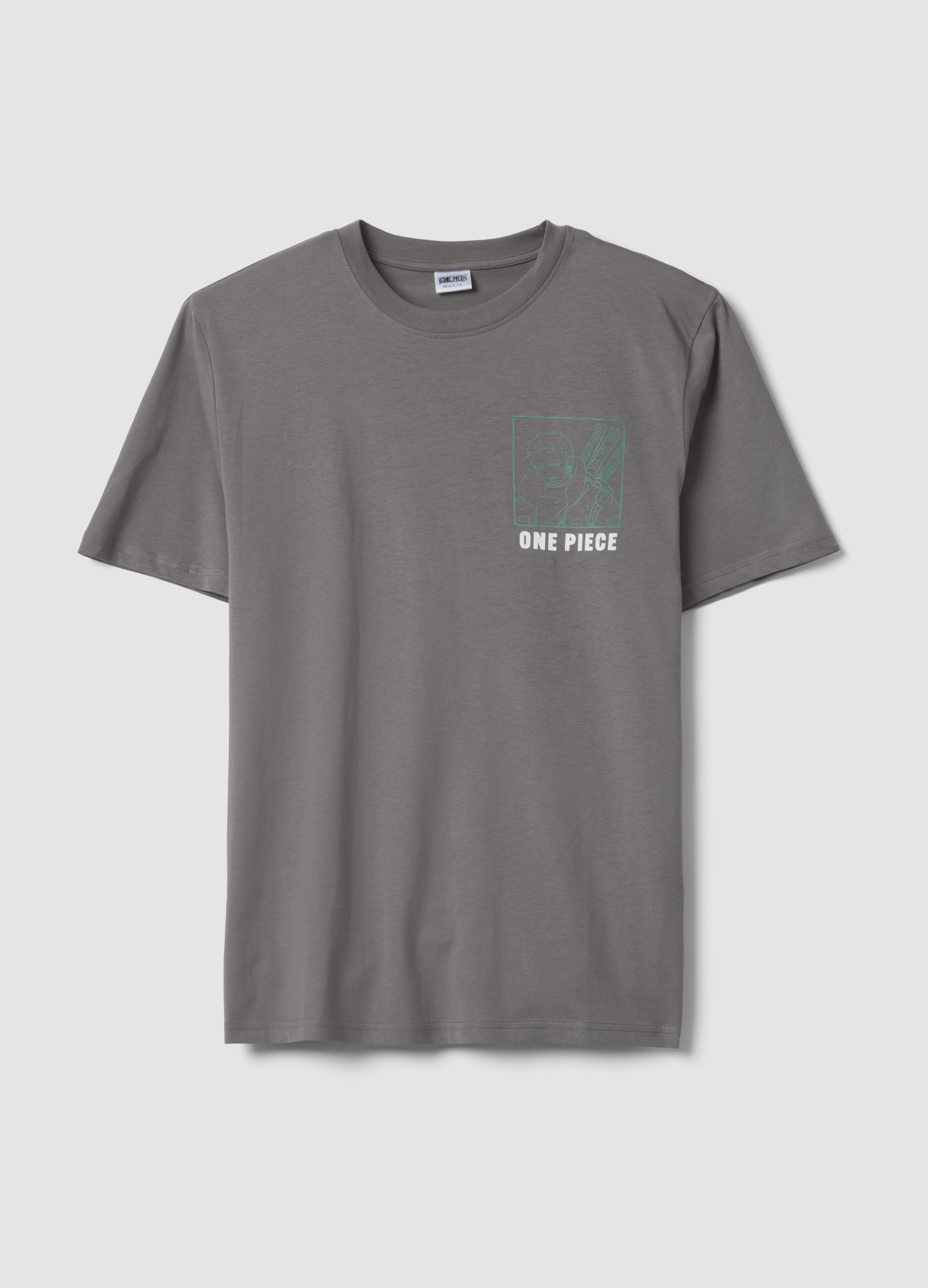 T-shirt Grigia Con Stampa One Piece In Puro Cotone Relaxed Fit, Hombre, Gris piedra, Talla: L